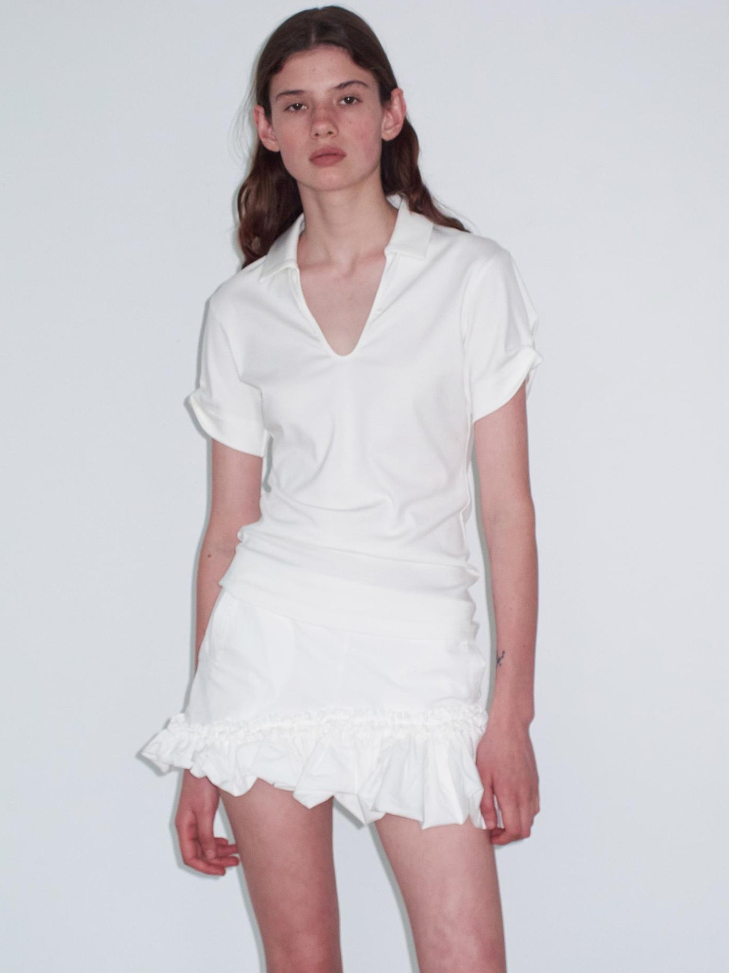 Delivery Women Knit Polo T-shirt With Small Collar White Pink