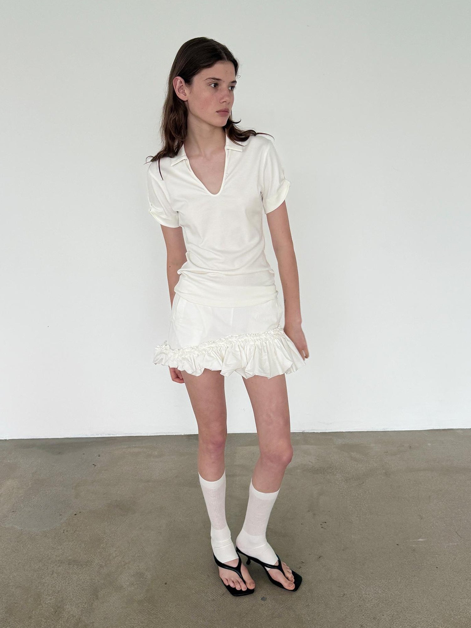 Delivery Women Knit Polo T-shirt With Small Collar White Pink