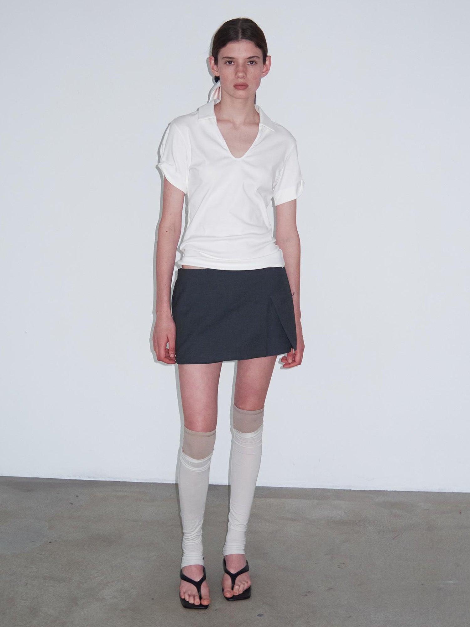 Delivery Women Knit Polo T-shirt With Small Collar White Pink