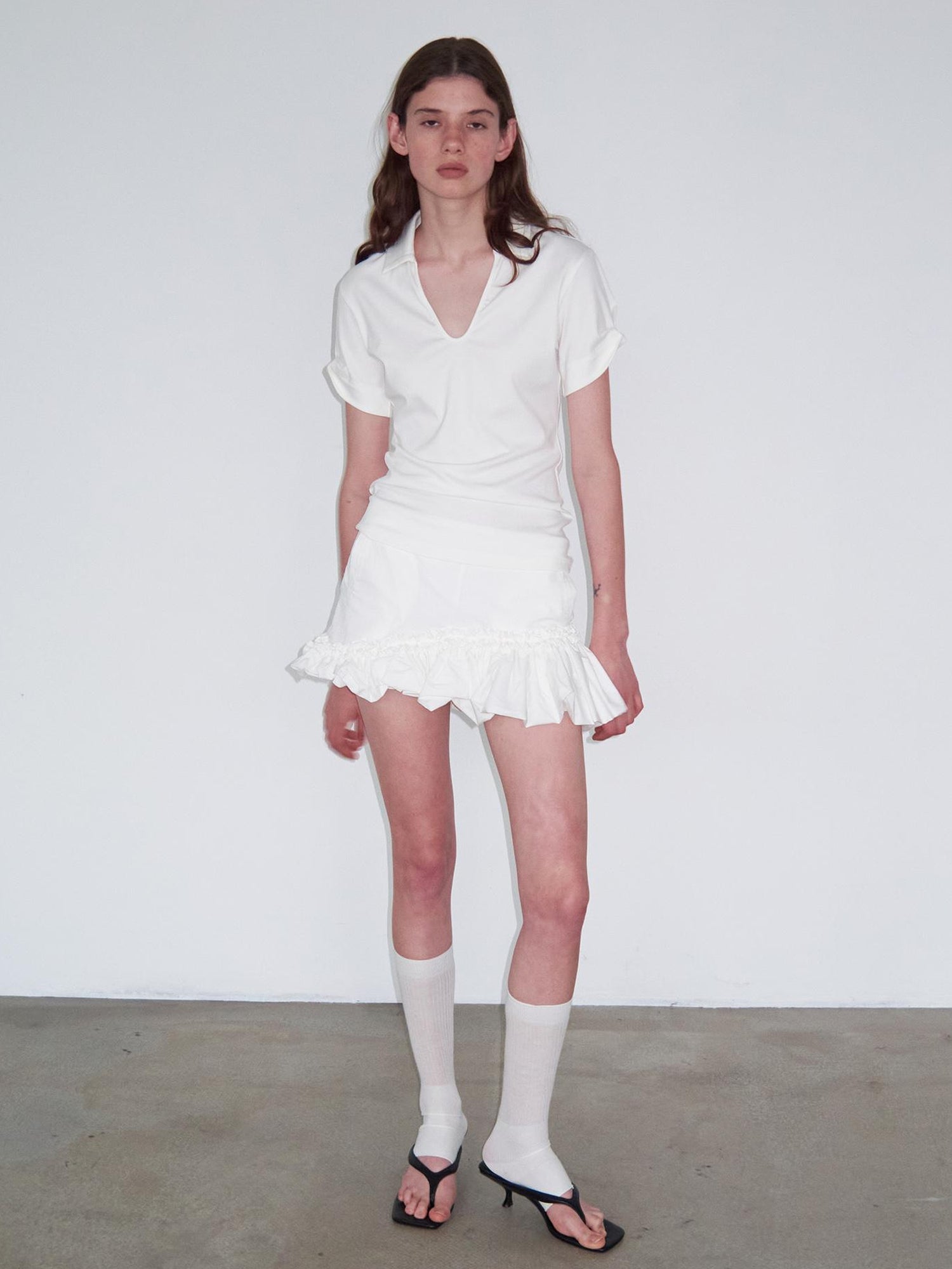Delivery Women Knit Polo T-shirt With Small Collar White Pink