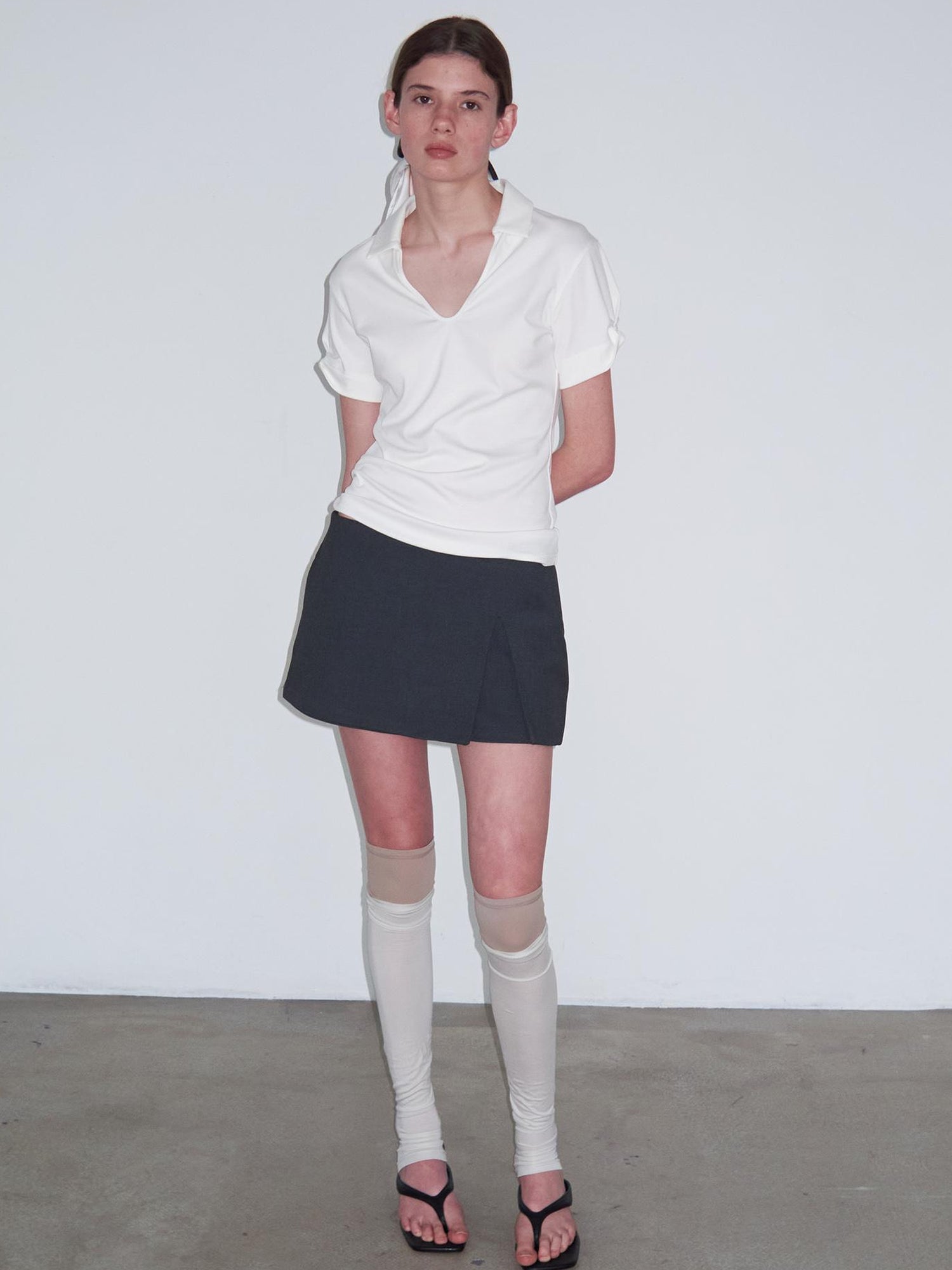 Delivery Women Knit Polo T-shirt With Small Collar White Pink