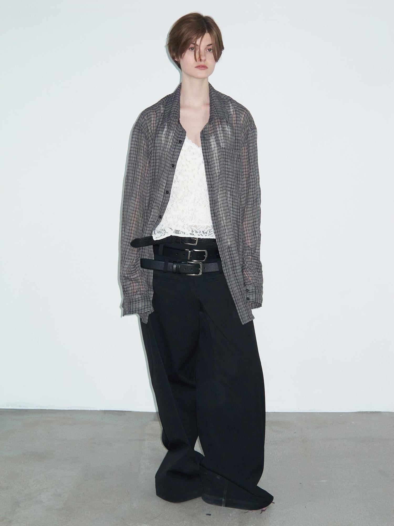 Delivery Wrinkled Gray Checkered Lightweight Sun Protection Shirt