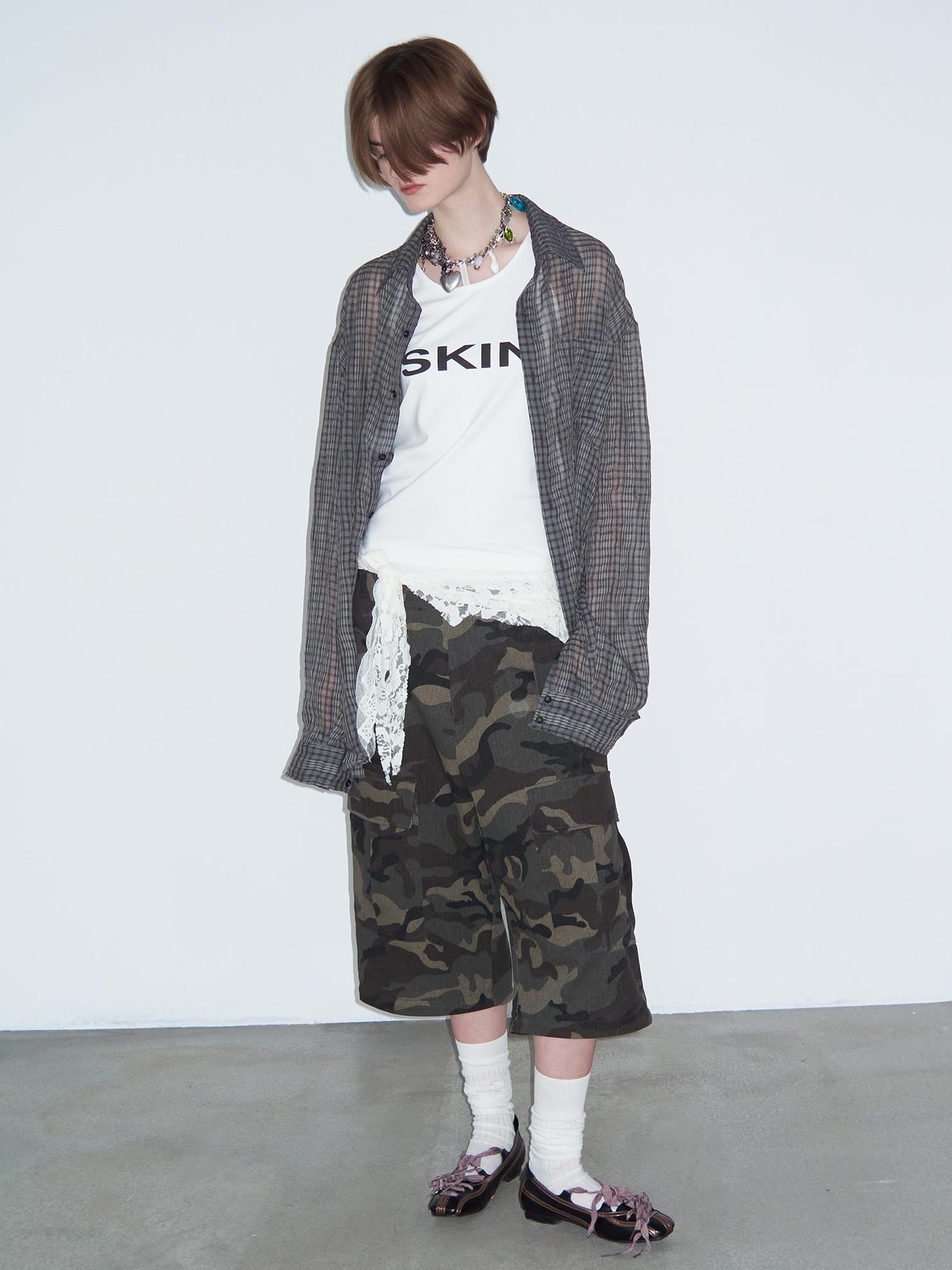 Delivery Wrinkled Gray Checkered Lightweight Sun Protection Shirt