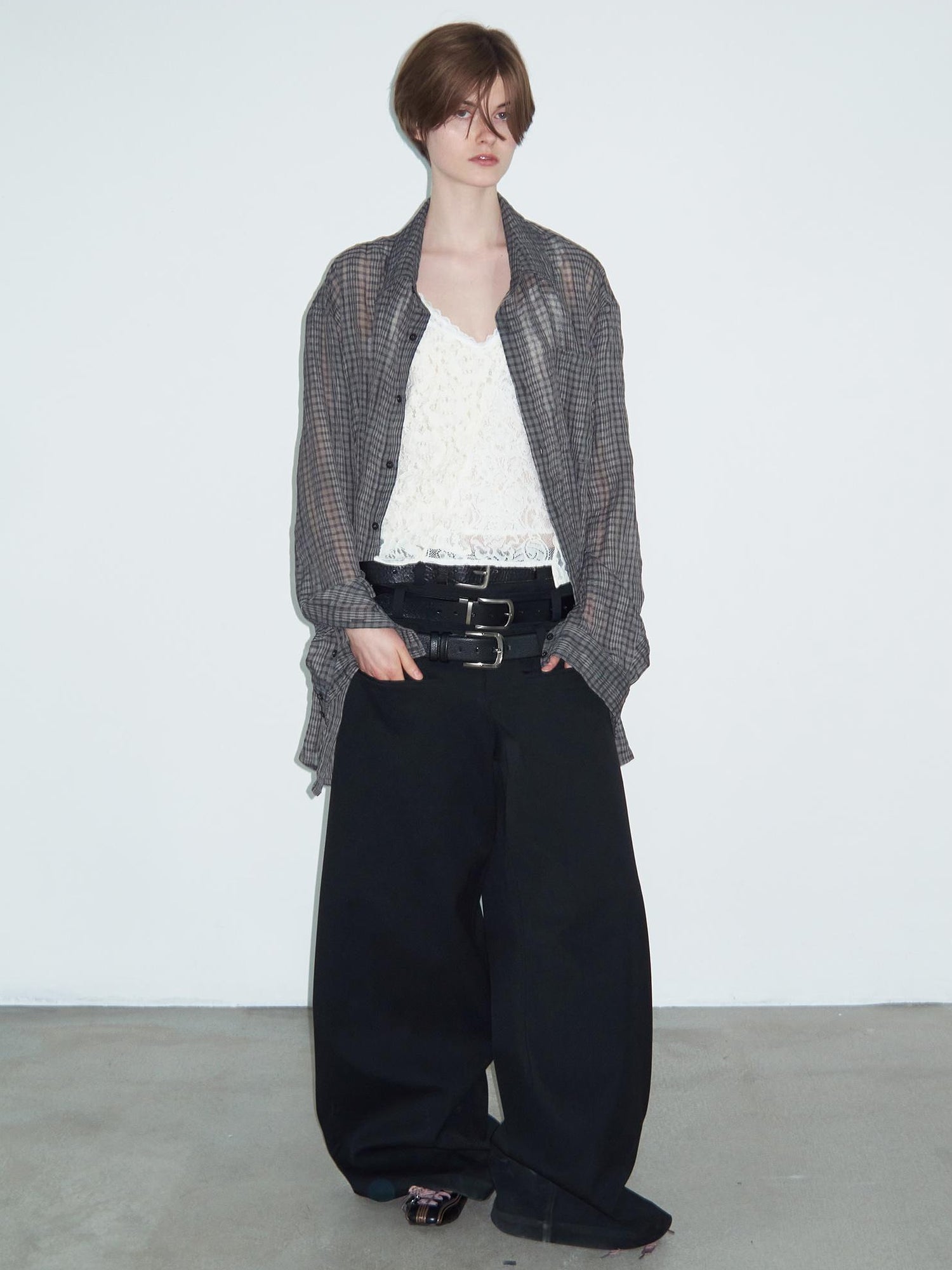 Delivery Wrinkled Gray Checkered Lightweight Sun Protection Shirt