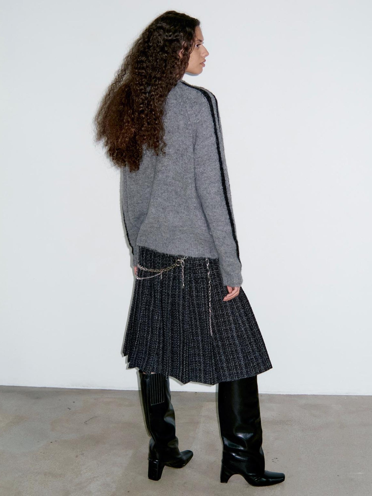 Delivery Zip Front Ribbed Sweater In Gray And Black Stripe