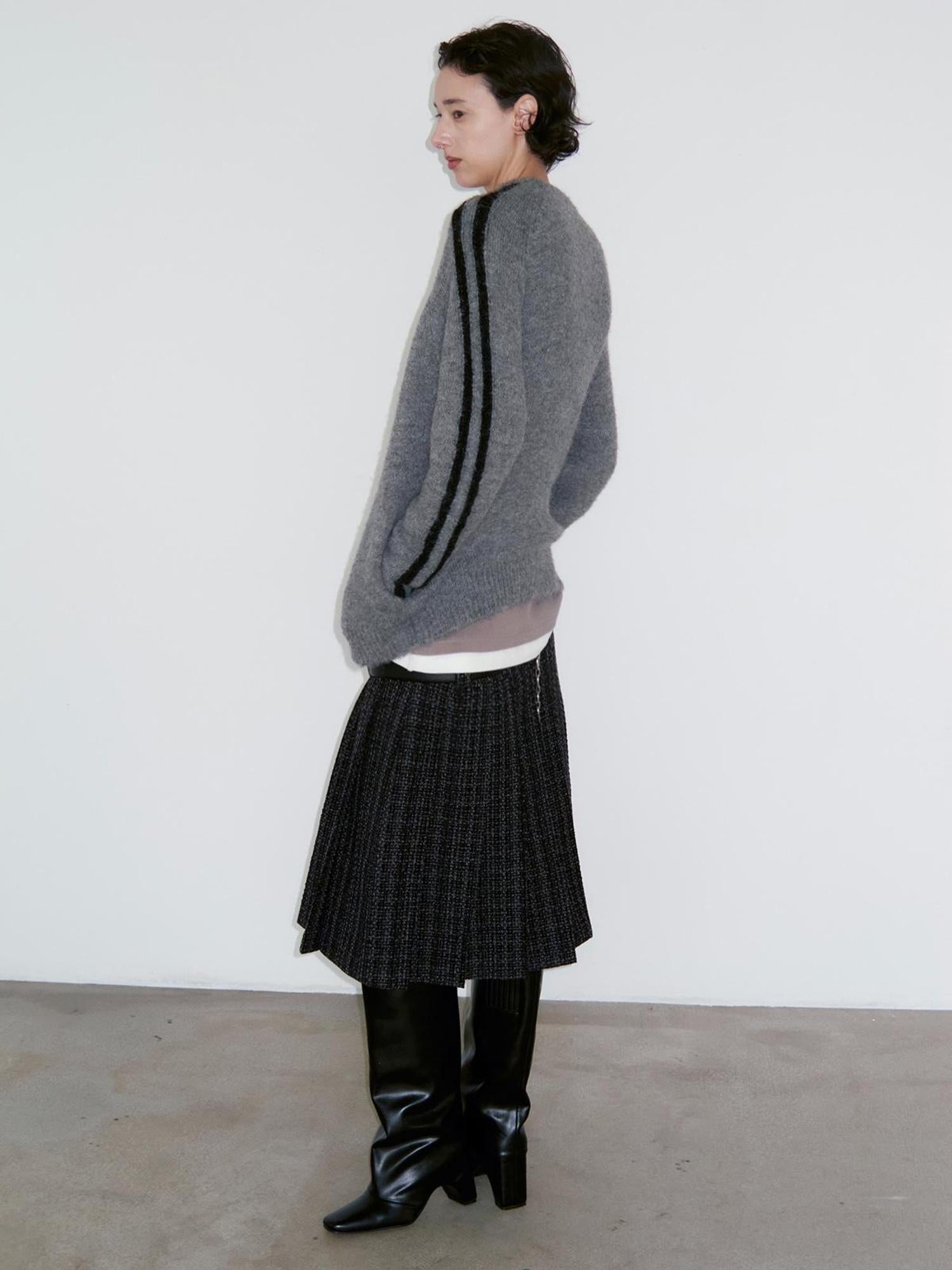 Delivery Zip Front Ribbed Sweater In Gray And Black Stripe