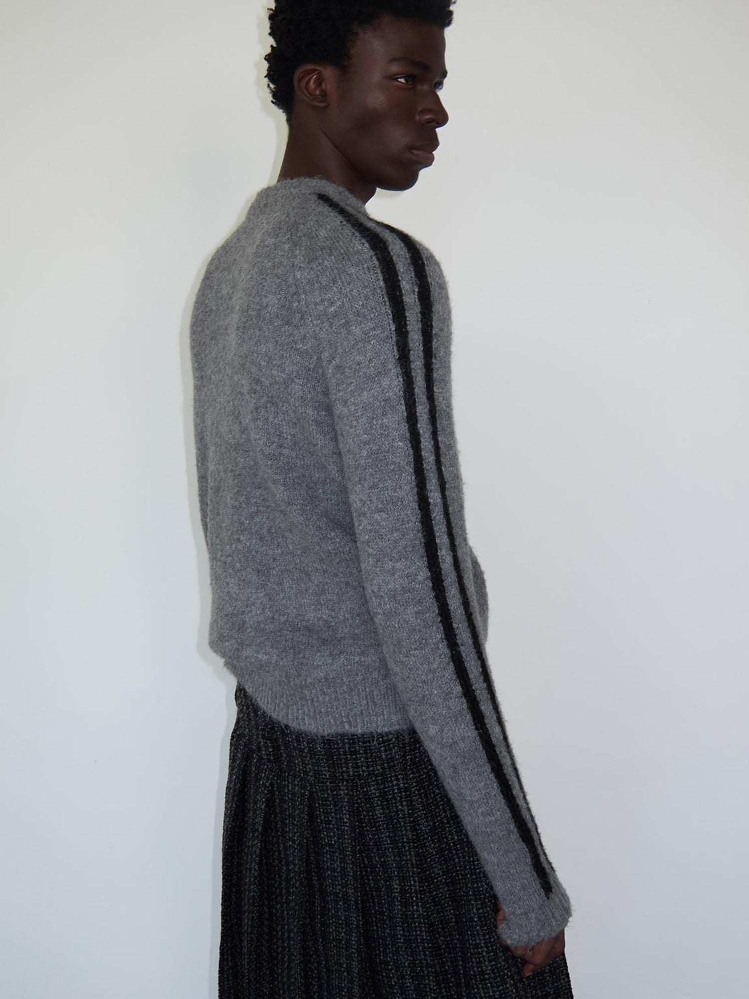 Delivery Zip Front Ribbed Sweater In Gray And Black Stripe