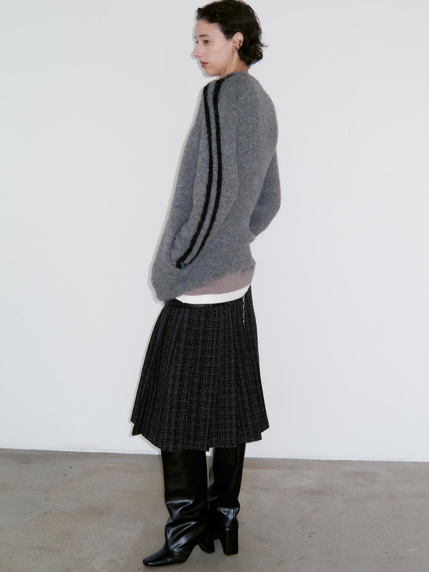 Delivery Zip Front Ribbed Sweater In Gray And Black Stripe
