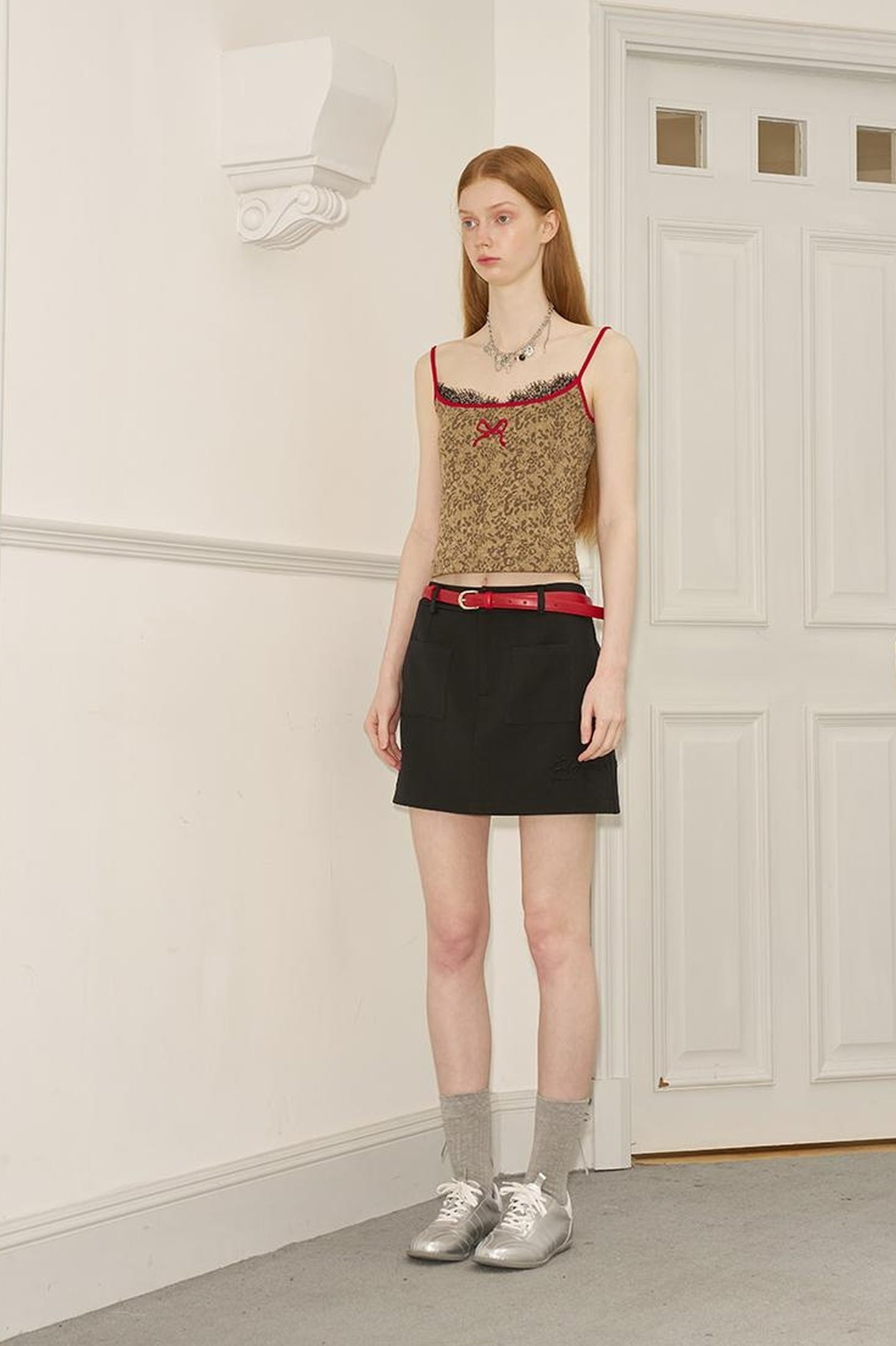 DIDDI MODA Designer 3D Bow Embroidered Lace Trim Camisole