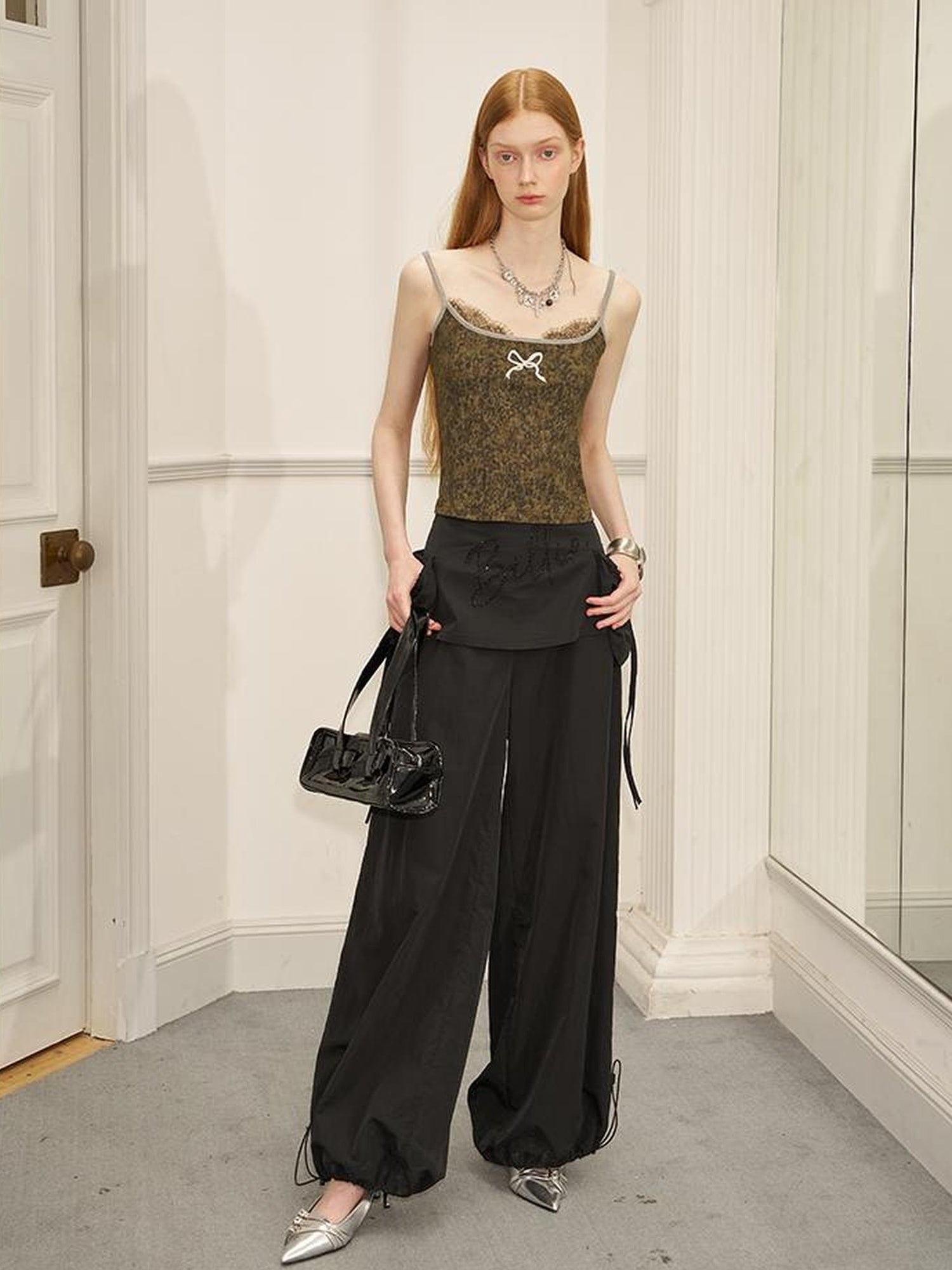 DIDDI MODA Designer 3D Bow Embroidered Lace Trim Camisole