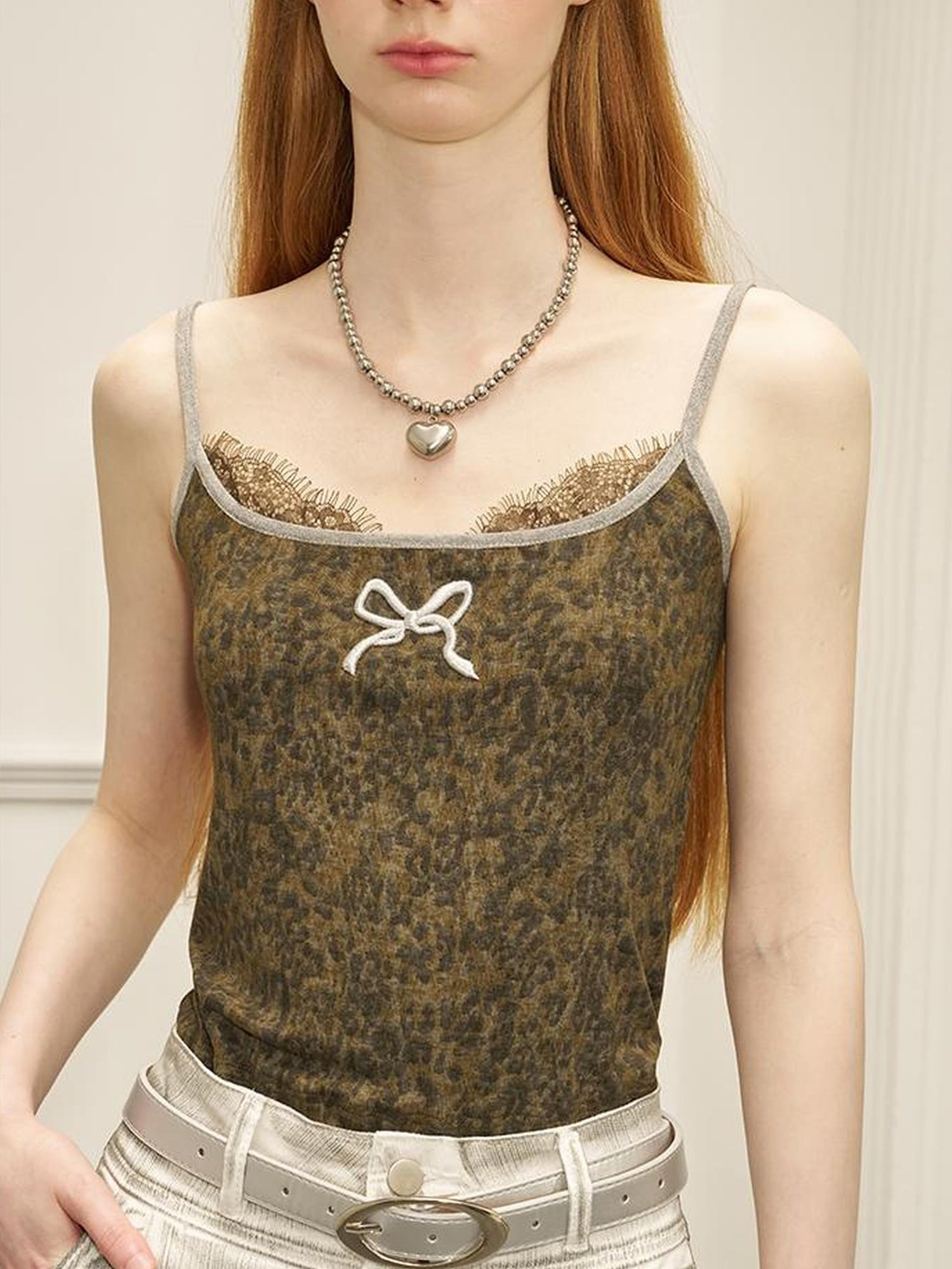 DIDDI MODA Designer 3D Bow Embroidered Lace Trim Camisole