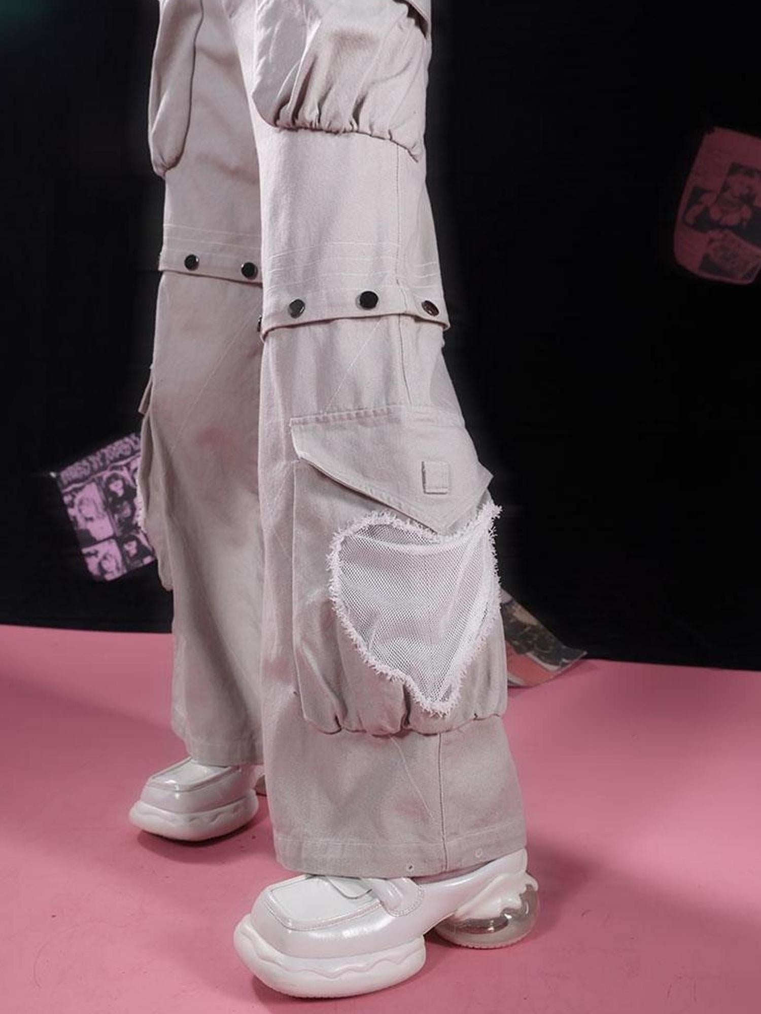 WSW WUSHENWU Detachable Grey Rivet Industrial Jeans