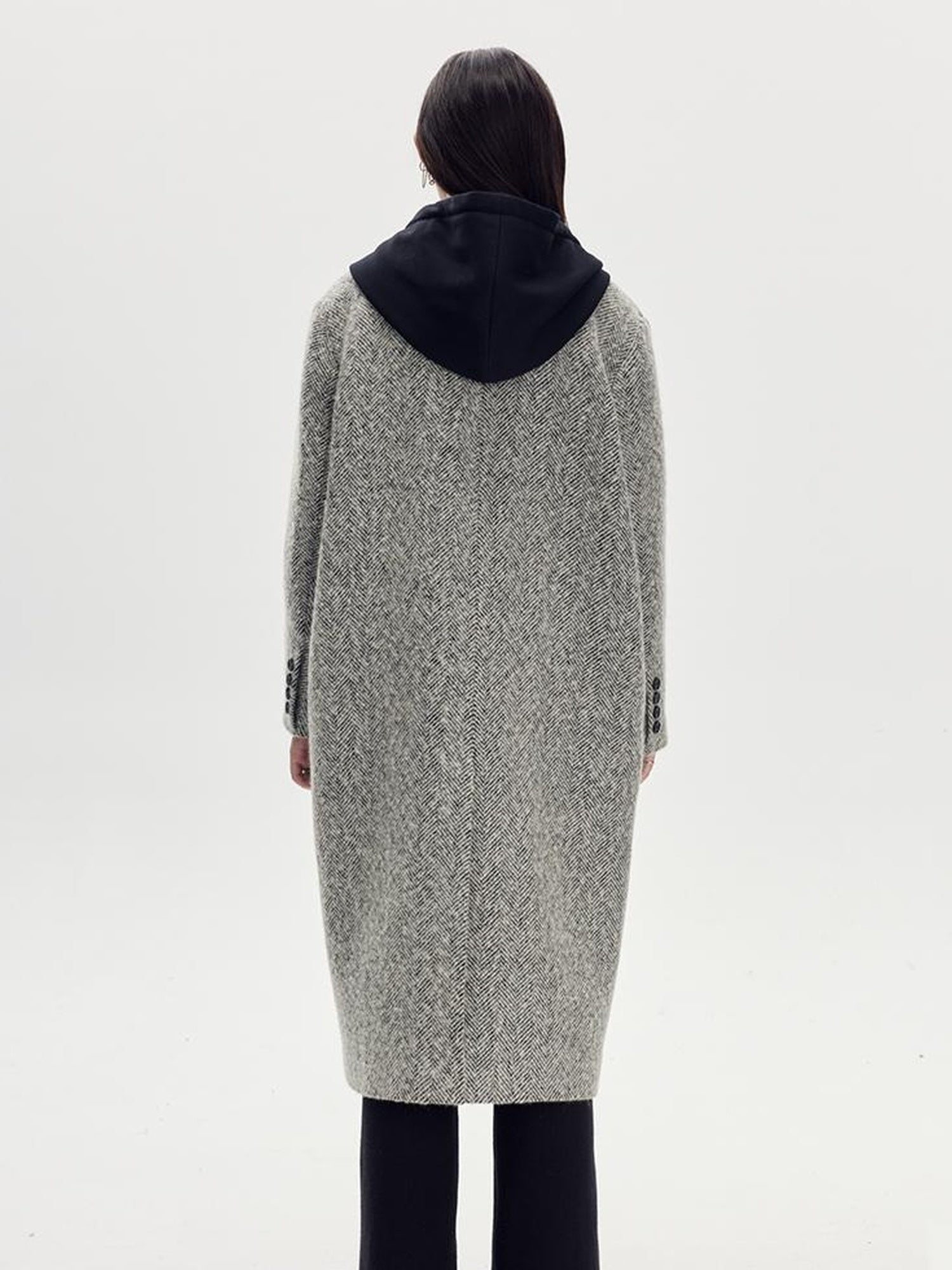 DIDDI MODA Detachable Hood Wool Blend Trench Coat