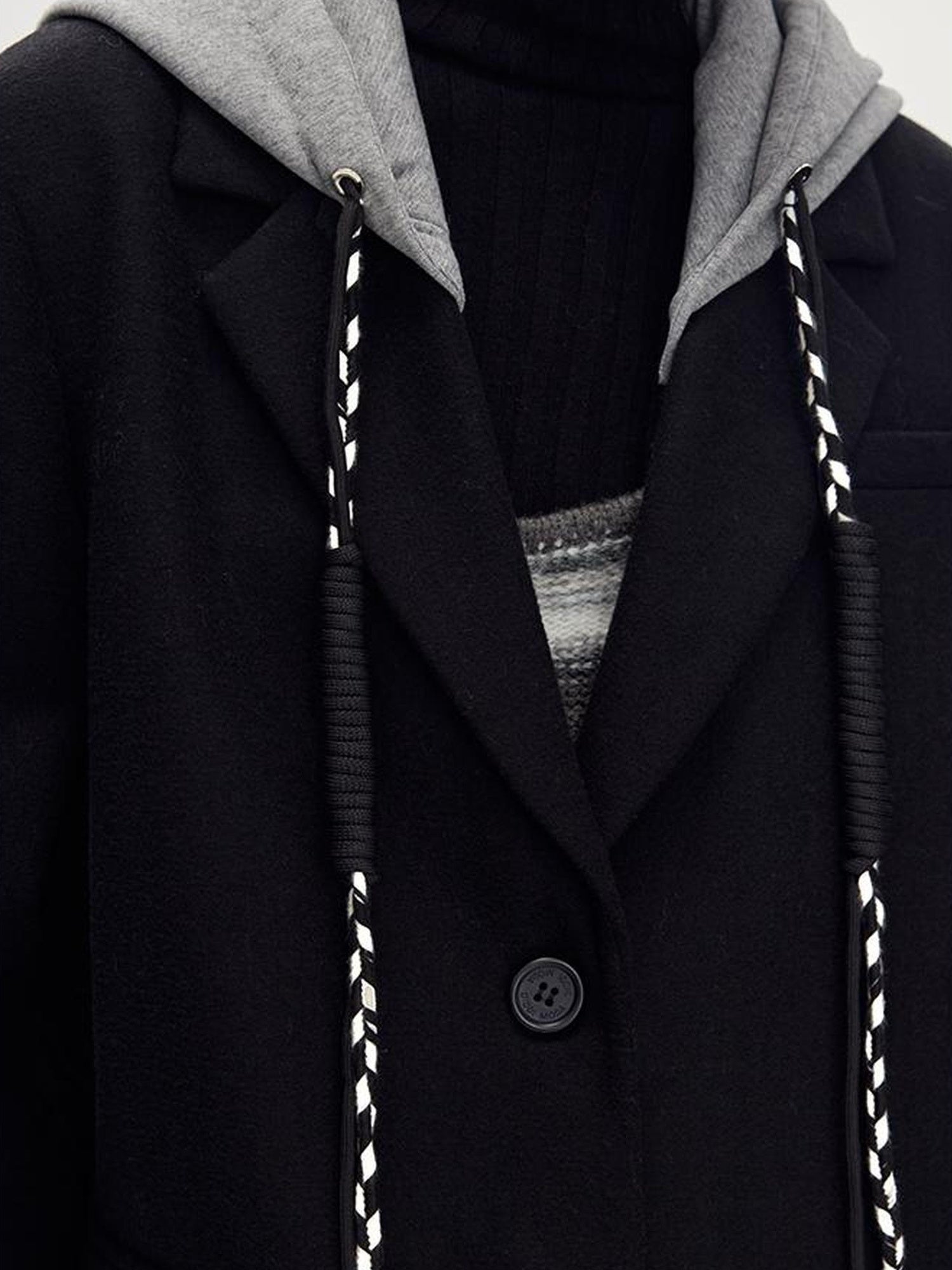 DIDDI MODA Detachable Hood Wool Blend Trench Coat Casual Chic Oversized Blazer