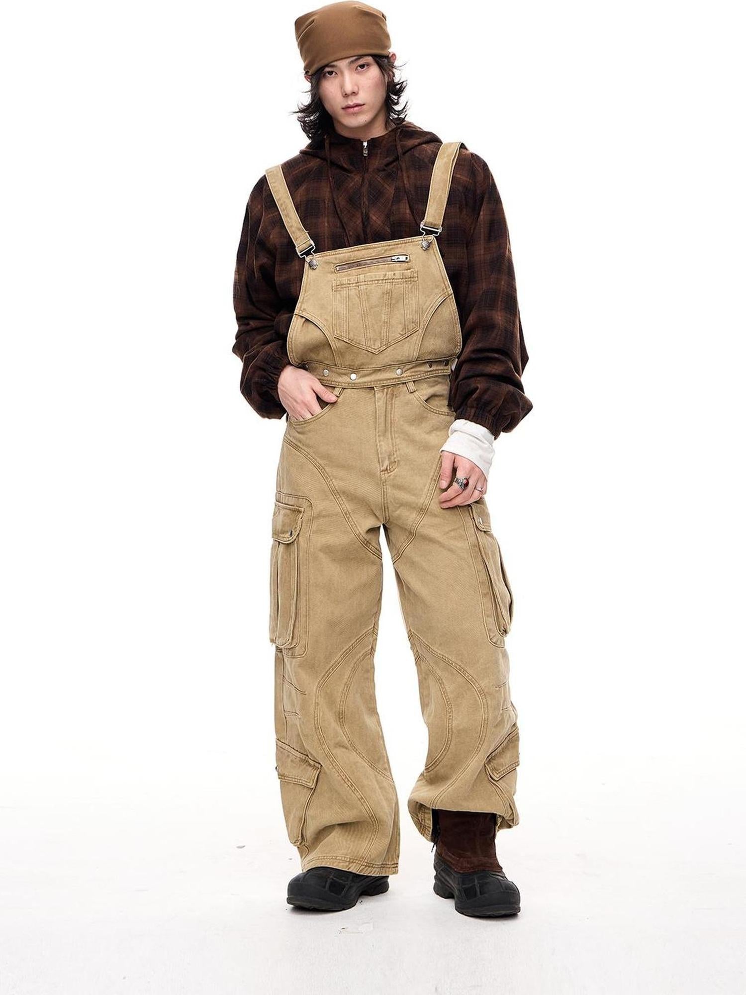 Peoplesense Detachable Multi Pocket Vintage Jumpsuit In Beige