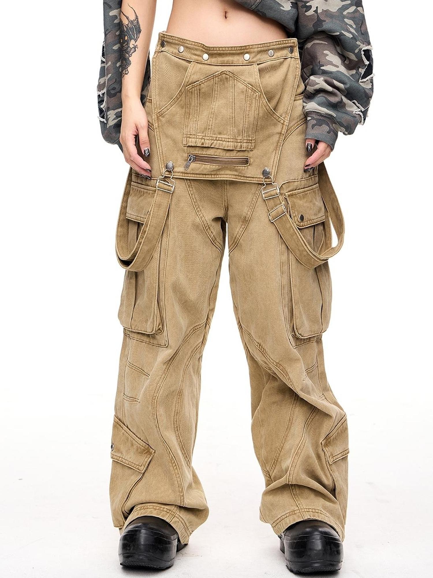 Peoplesense Detachable Multi Pocket Vintage Jumpsuit In Beige