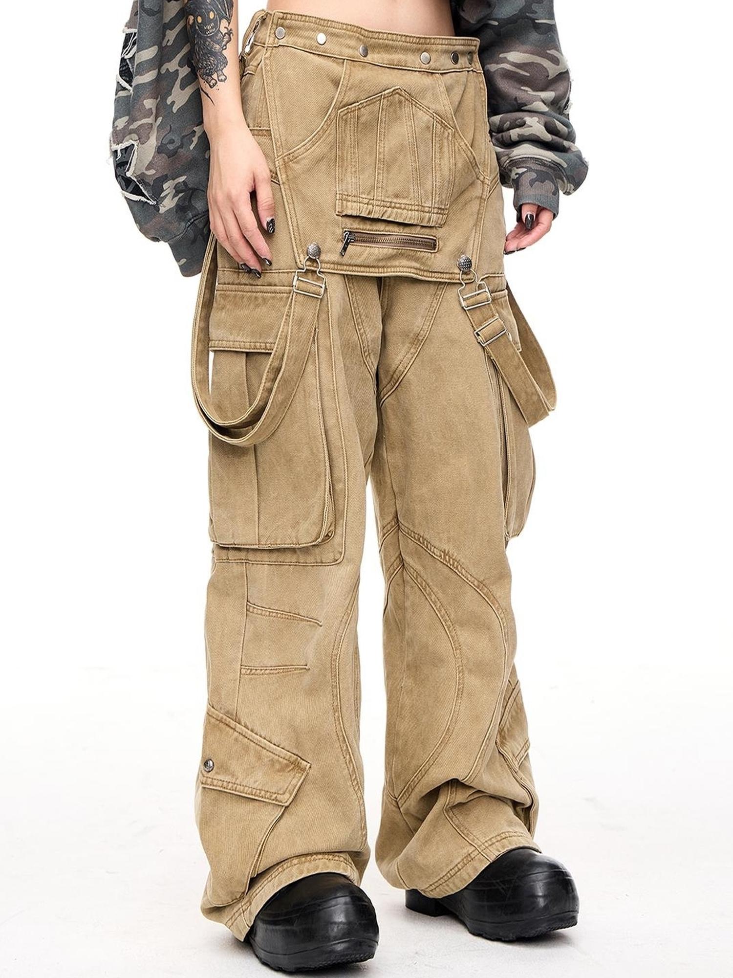 Peoplesense Detachable Multi Pocket Vintage Jumpsuit In Beige