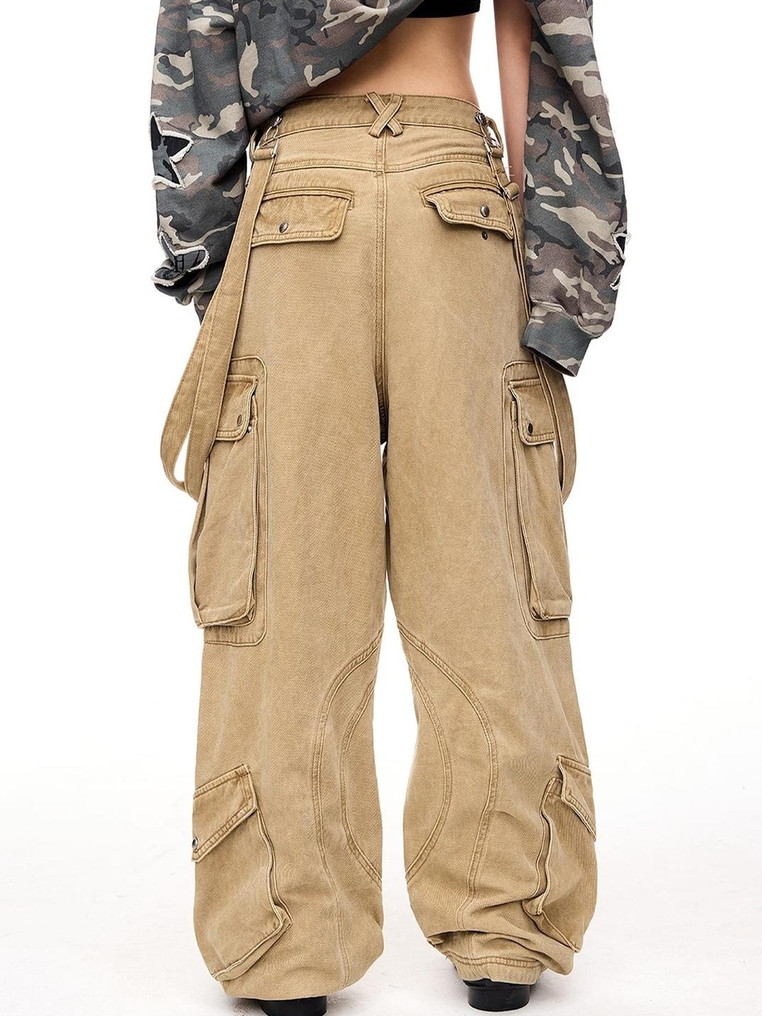 Peoplesense Detachable Multi Pocket Vintage Jumpsuit In Beige