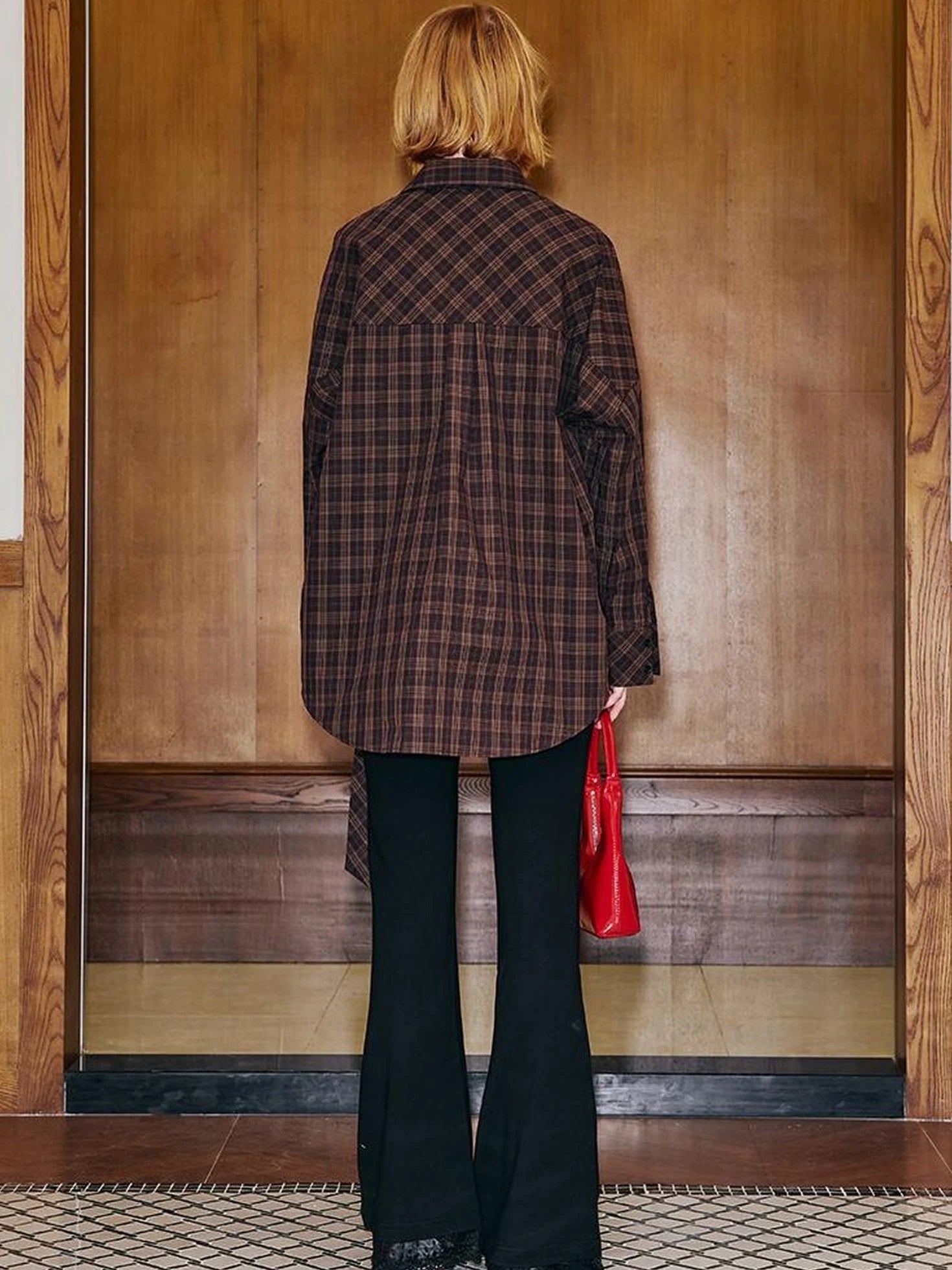 Detachable Tie Plaid Shirt Loose Fit Autumn Casual