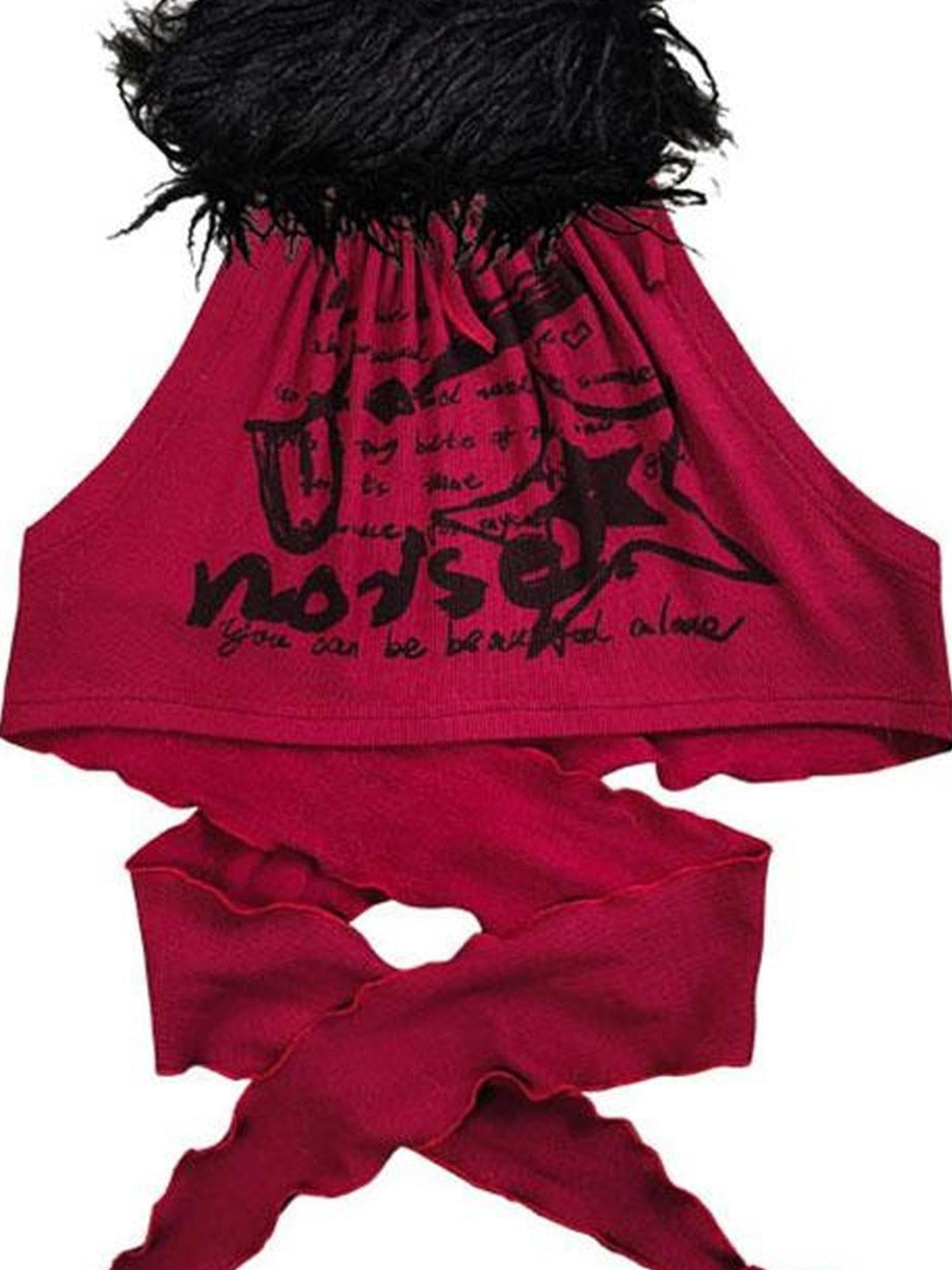 WSW WUSHENWU Detachable Two Way Sling Vest With Faux Fur Collar