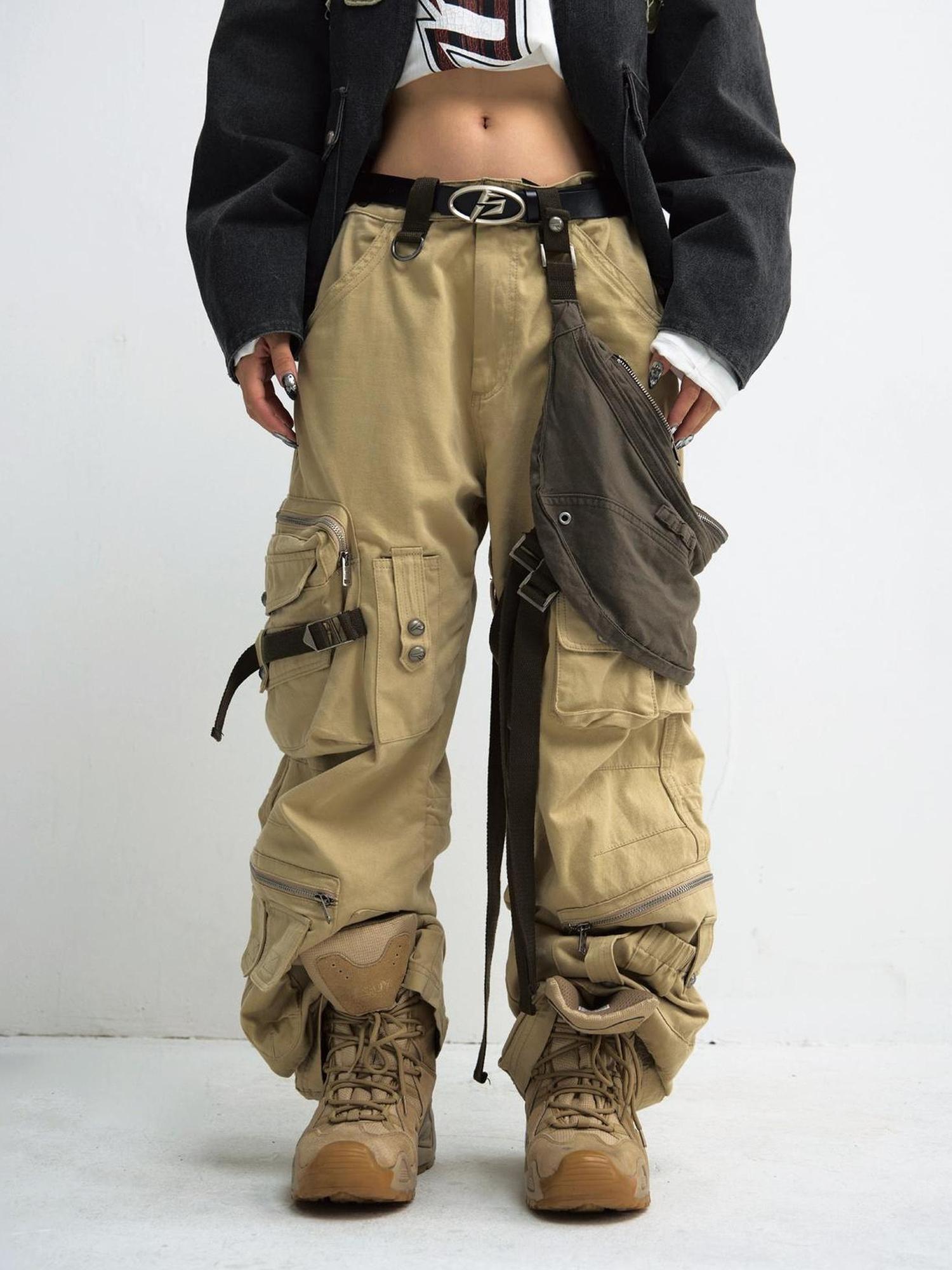Peoplesense Detachable Utility Cargo Pants Loose Fit Cotton Khaki AW24