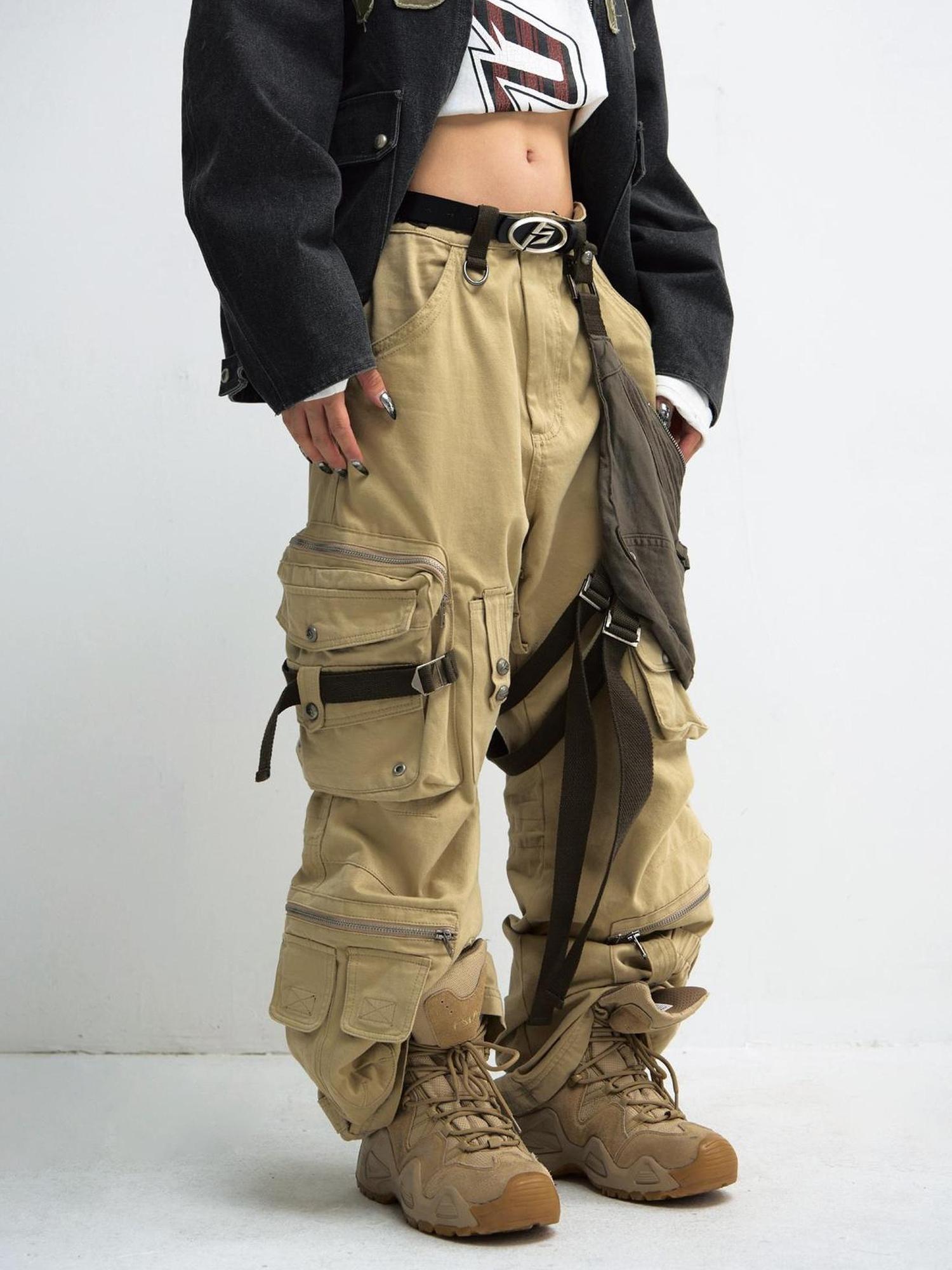 Peoplesense Detachable Utility Cargo Pants Loose Fit Cotton Khaki AW24