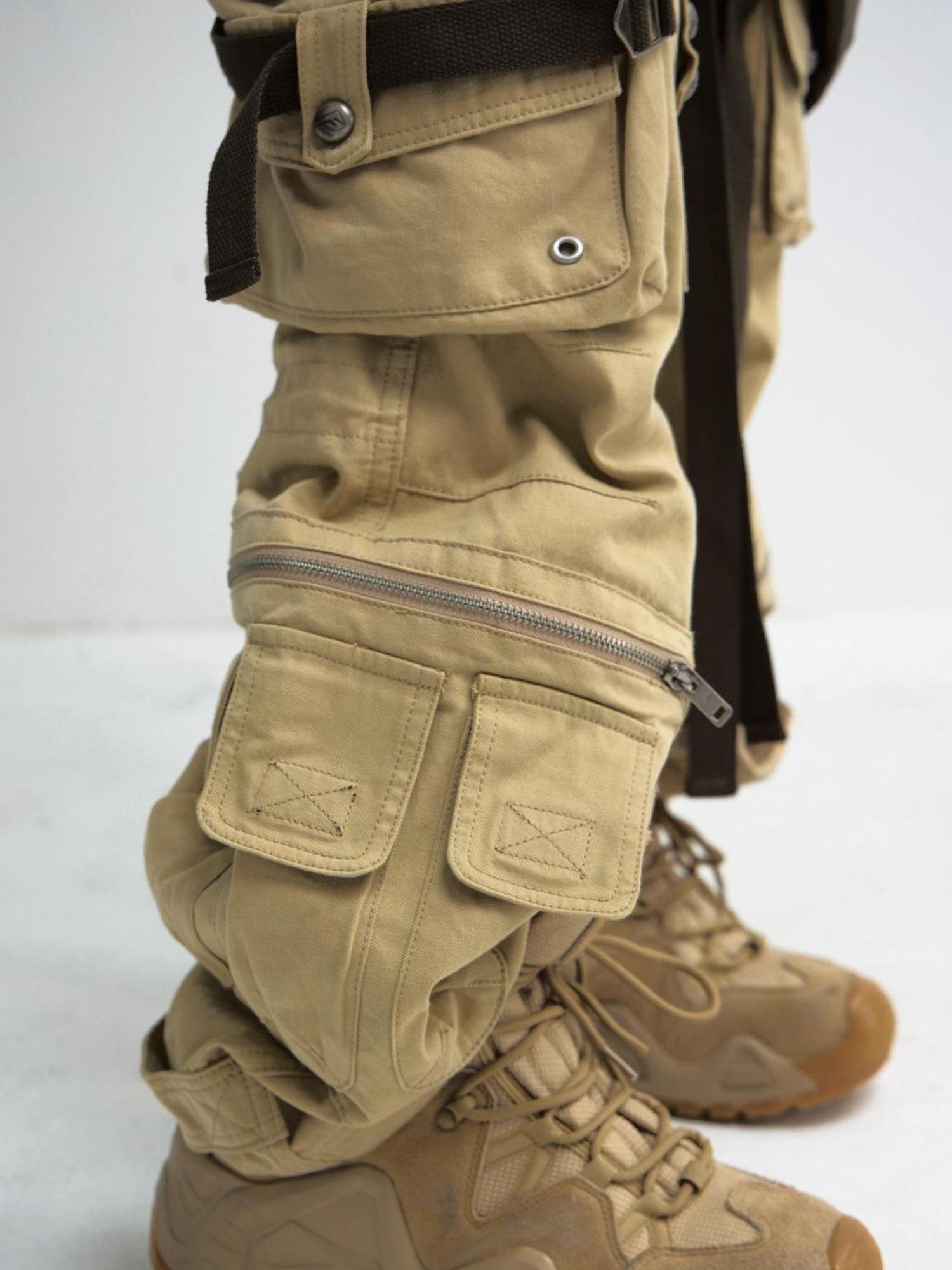 Peoplesense Detachable Utility Cargo Pants Loose Fit Cotton Khaki AW24