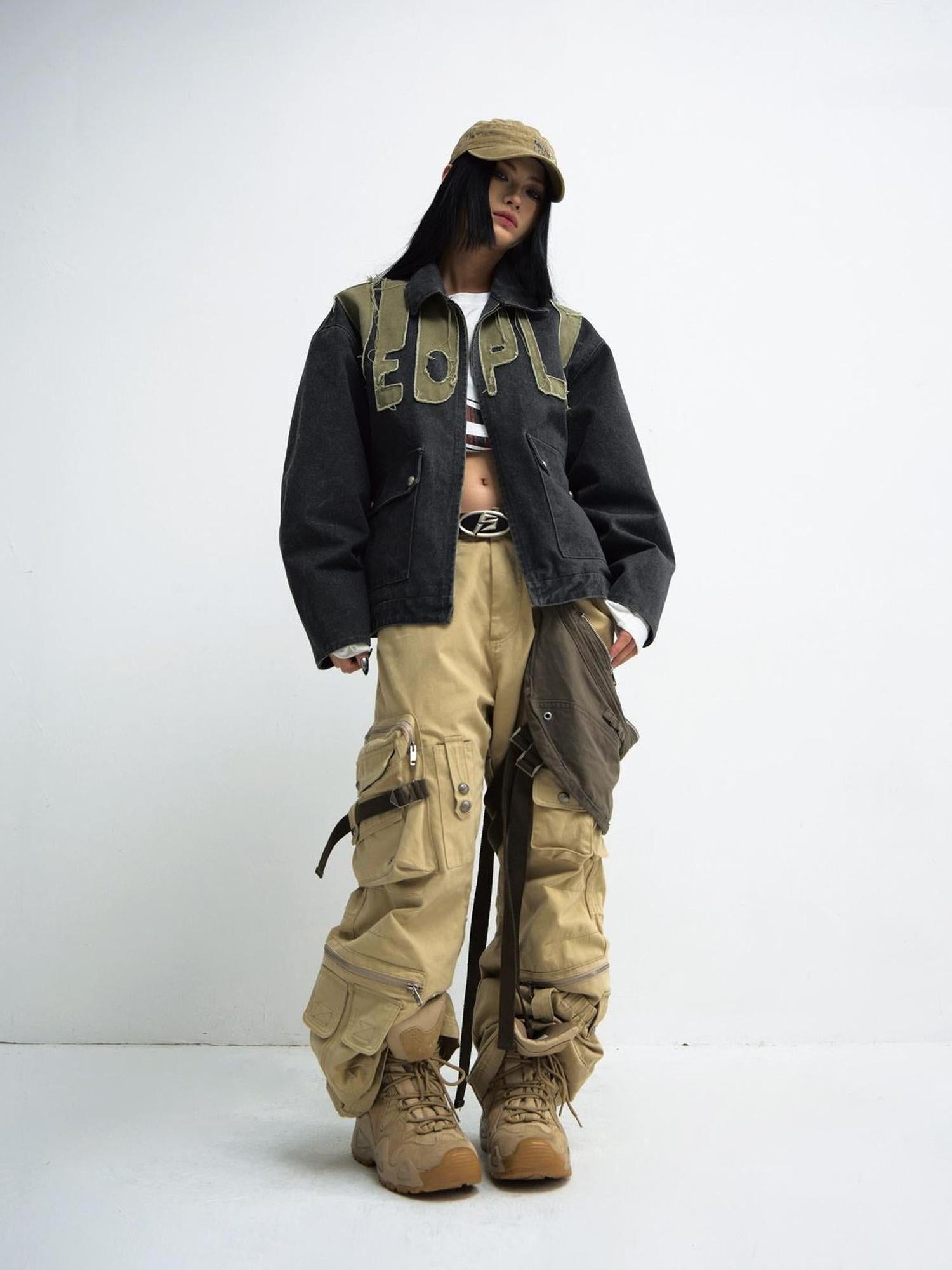 Peoplesense Detachable Utility Cargo Pants Loose Fit Cotton Khaki AW24