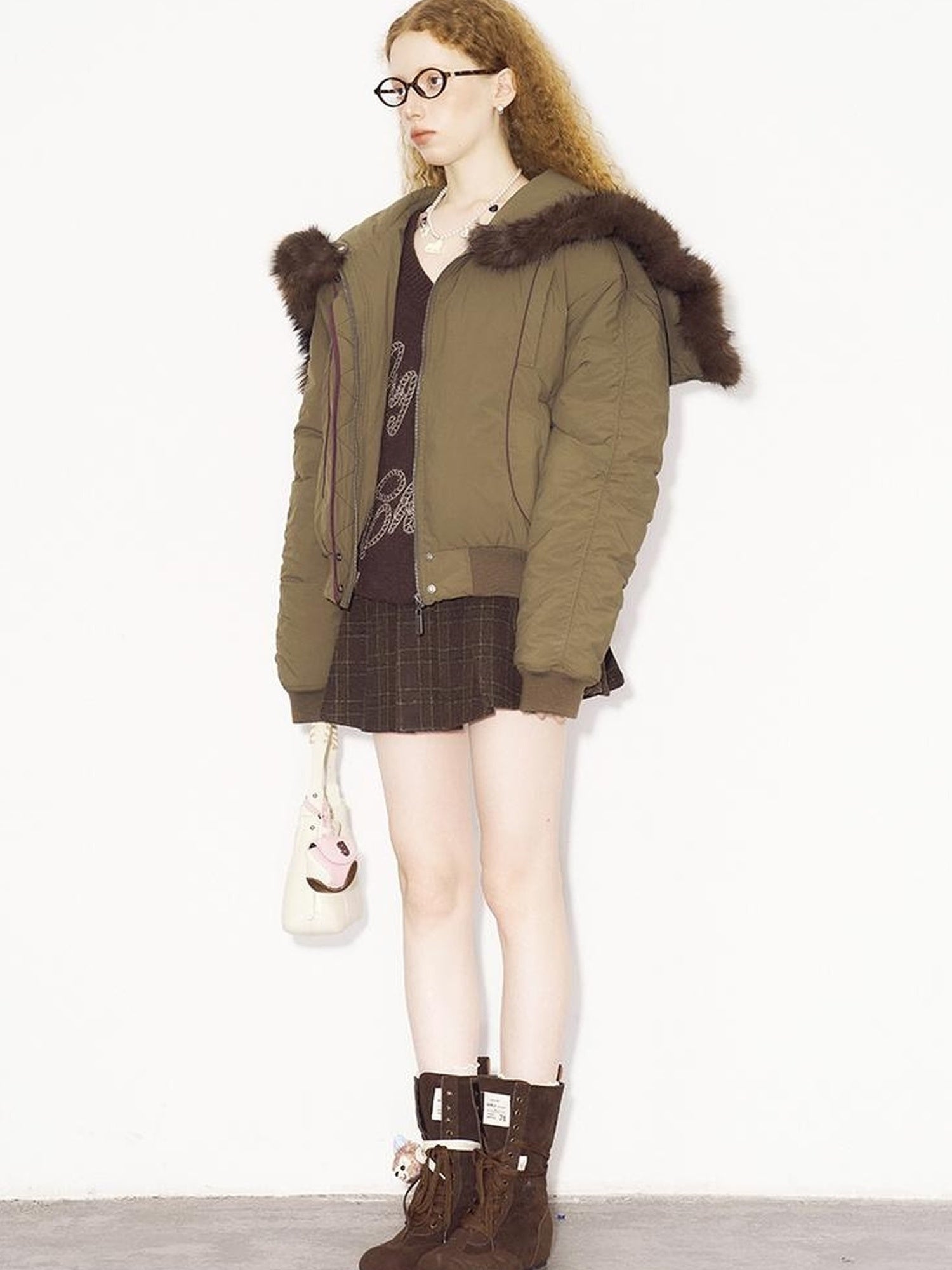DIDDI MODA Detachable Zip Cape Hooded Short Puffer Jacket