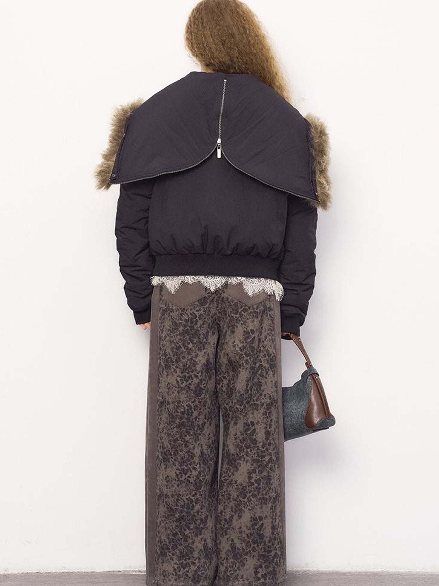 DIDDI MODA Detachable Zip Cape Hooded Short Puffer Jacket