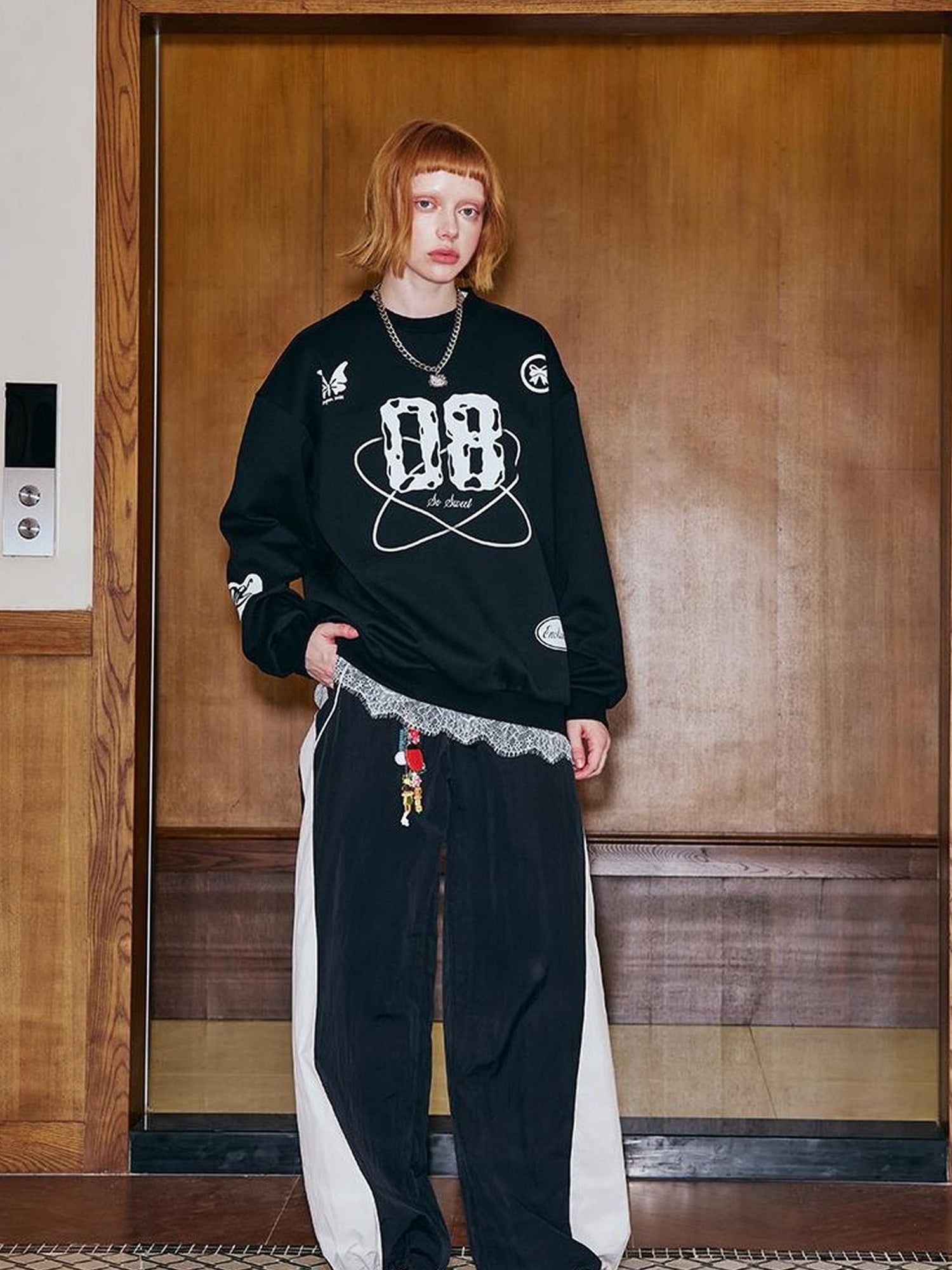 DIDDI MODA Digital Lace Trim Sporty Sweatshirt