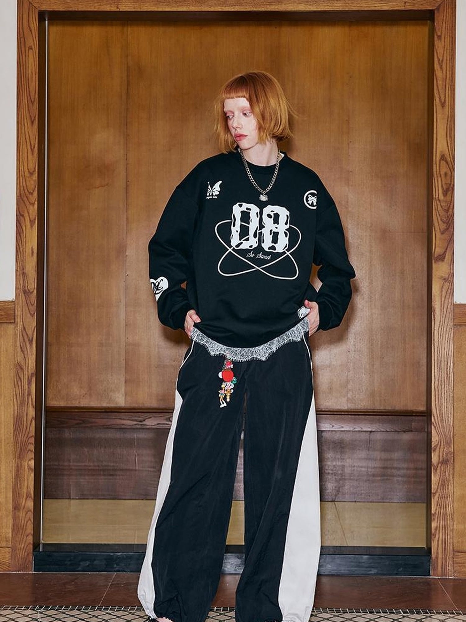 DIDDI MODA Digital Lace Trim Sporty Sweatshirt