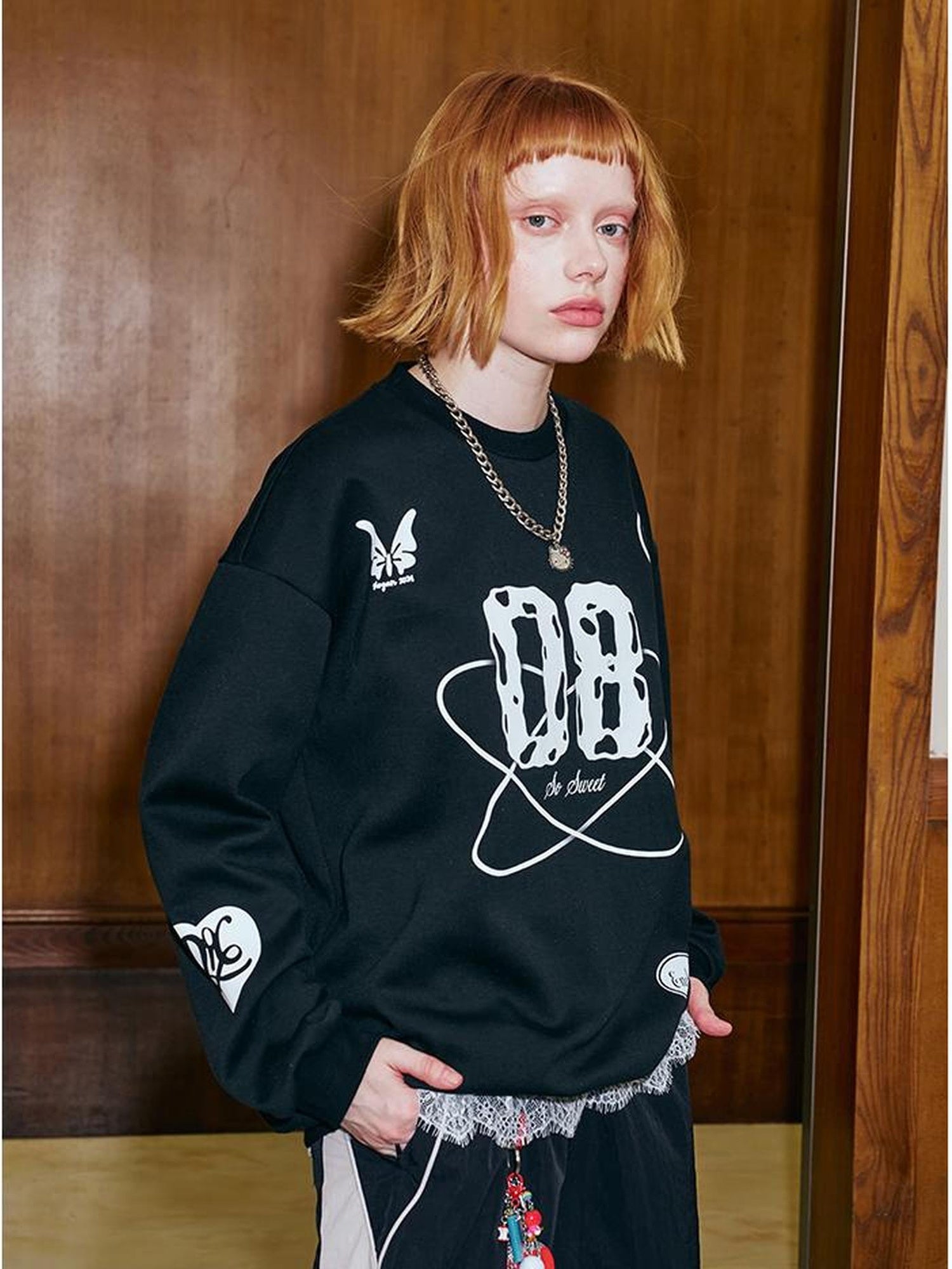 DIDDI MODA Digital Lace Trim Sporty Sweatshirt