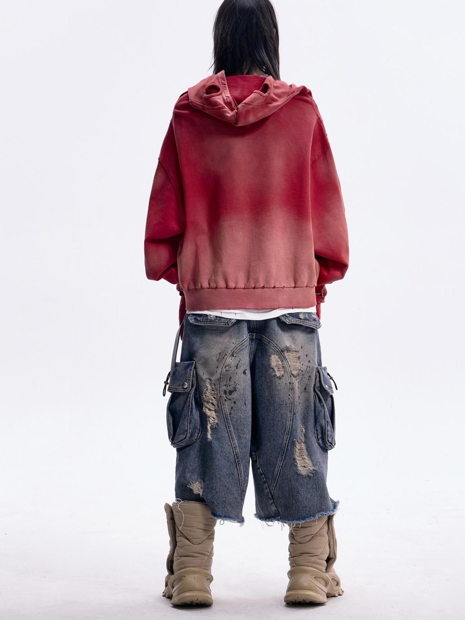 Peoplesense Dirty Dye Mask Detachable Glove Hooded Cotton Sweatshirt