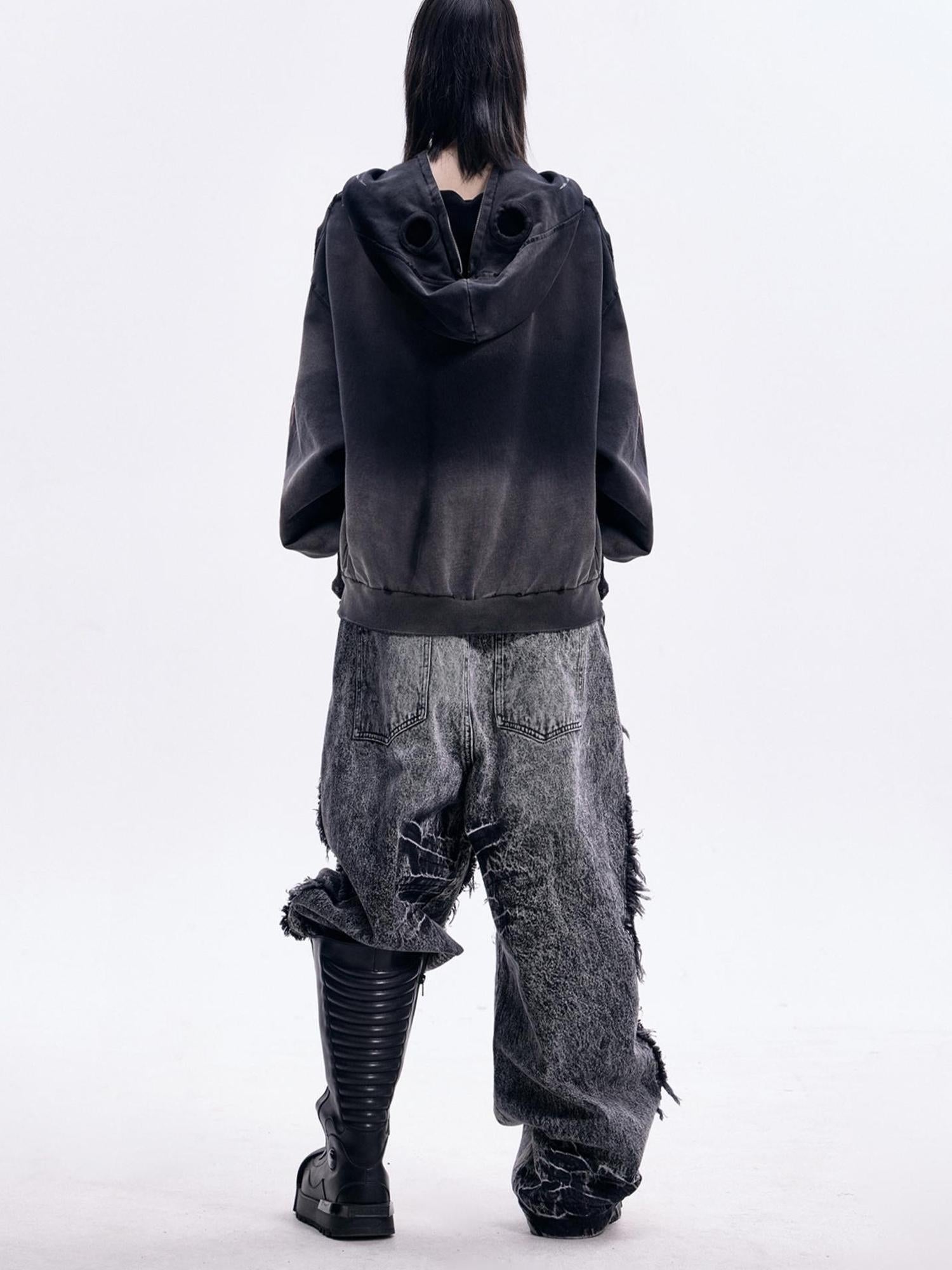 Peoplesense Dirty Dye Mask Detachable Glove Hooded Cotton Sweatshirt