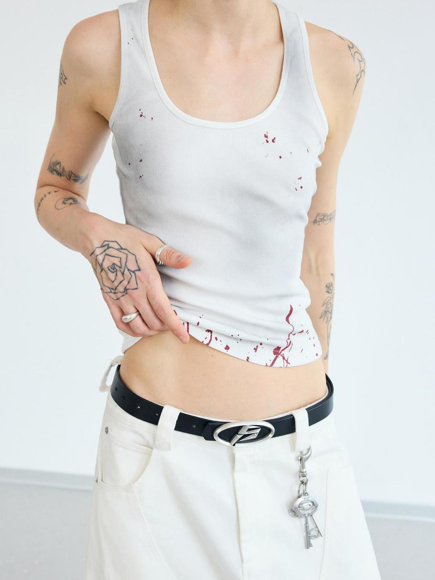 Peoplesense Dirty Dyed Splash Print Slim Vest