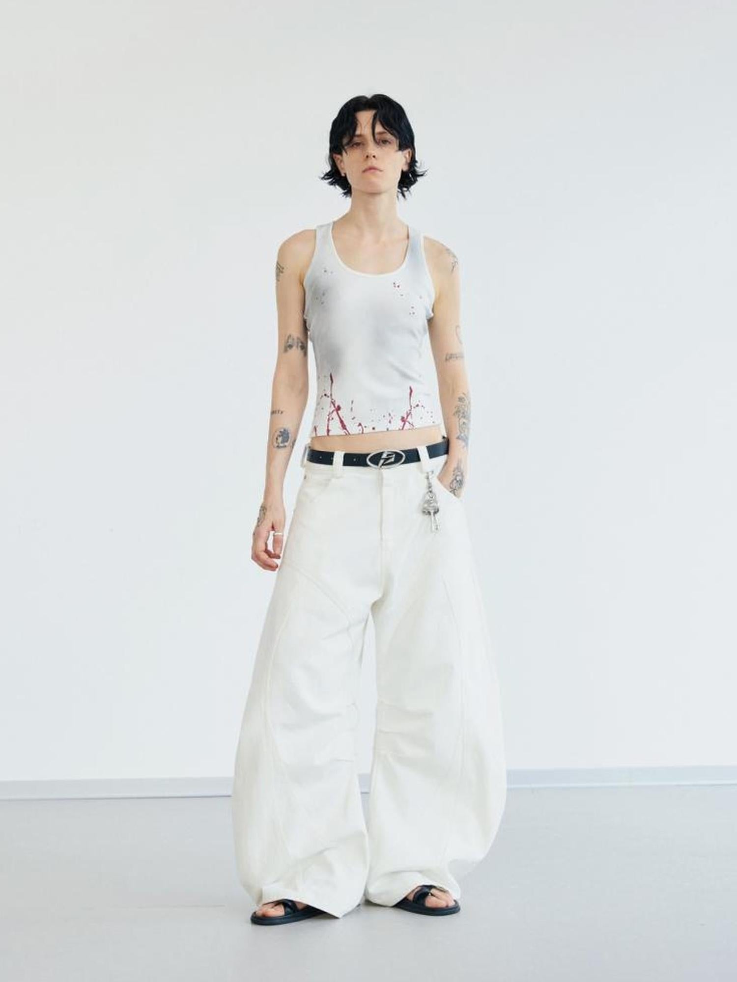 Peoplesense Dirty Dyed Splash Print Slim Vest