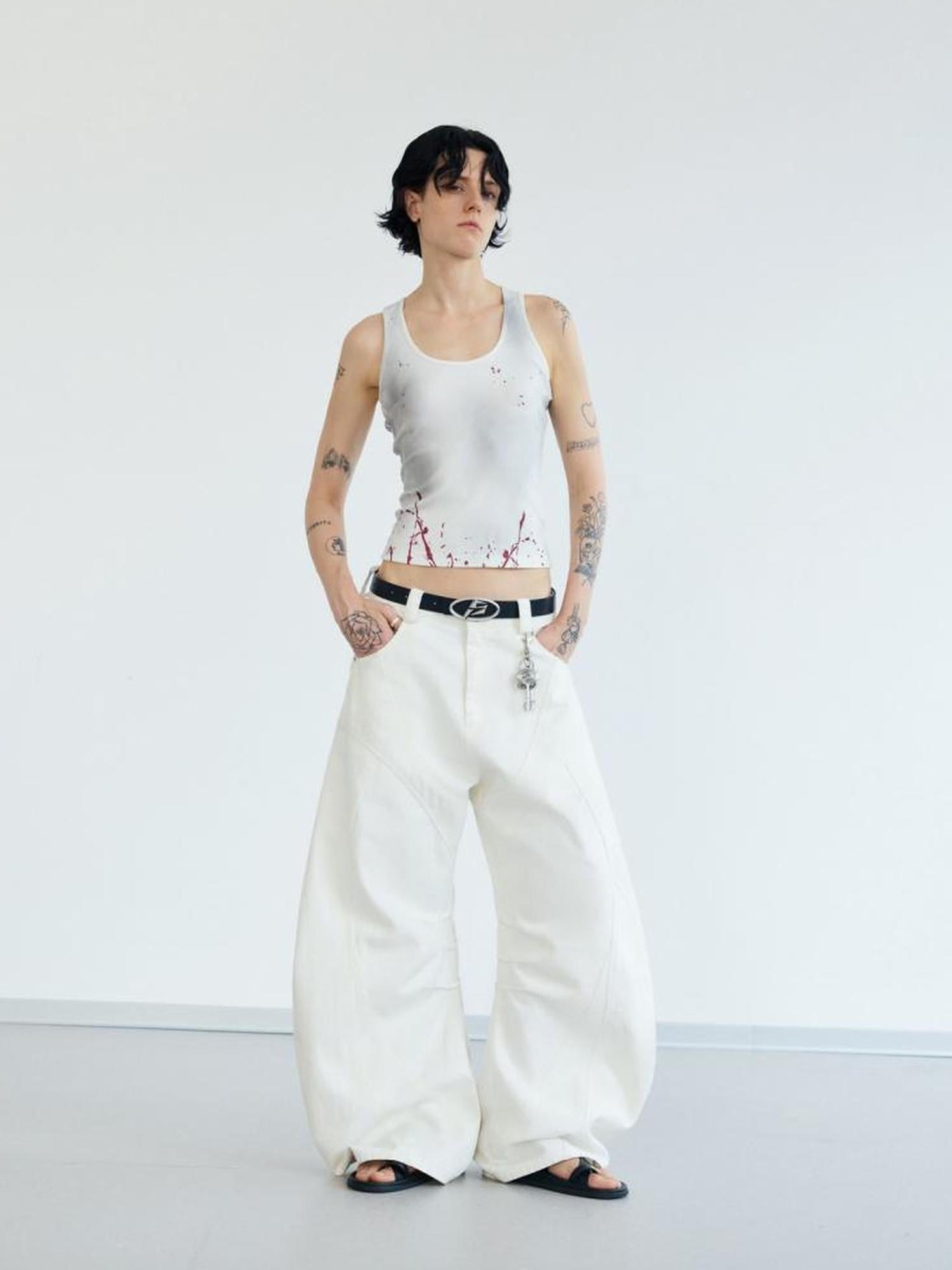 Peoplesense Dirty Dyed Splash Print Slim Vest