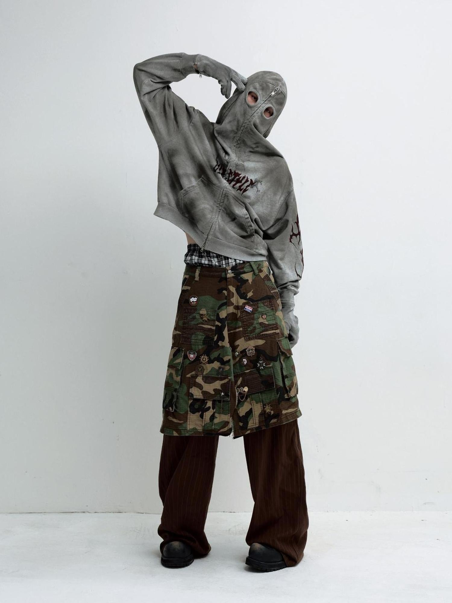 Dirty Wash Detachable Hoodie Distressed Oversized Sweatshirt
