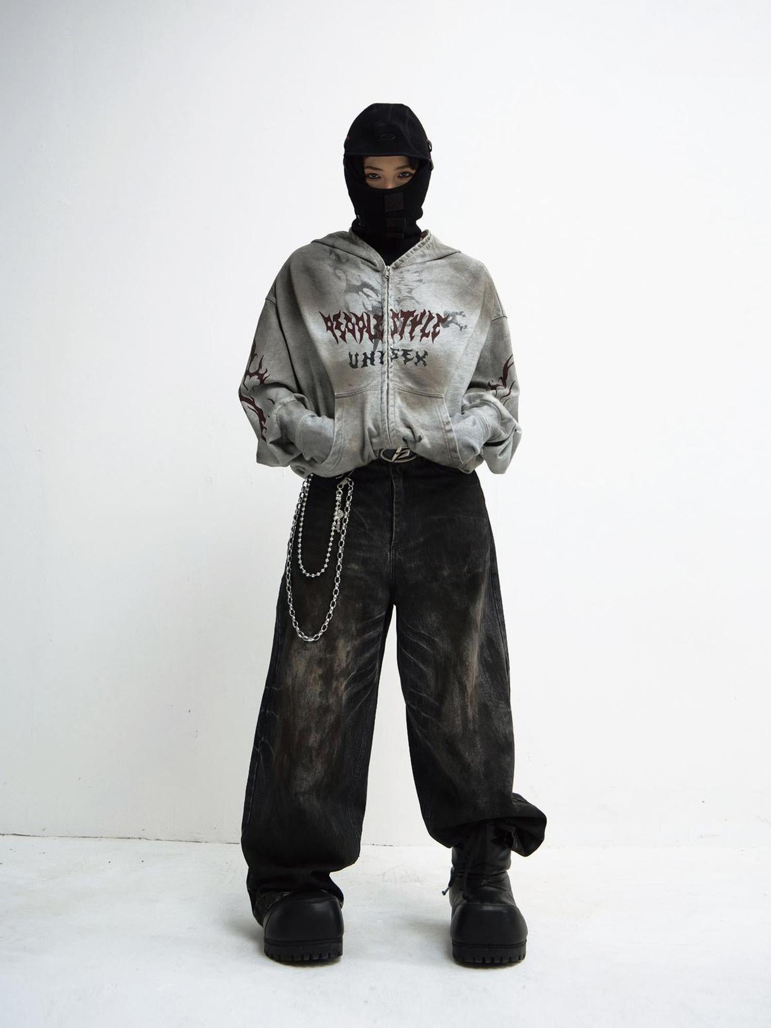 Dirty Wash Detachable Hoodie Distressed Oversized Sweatshirt