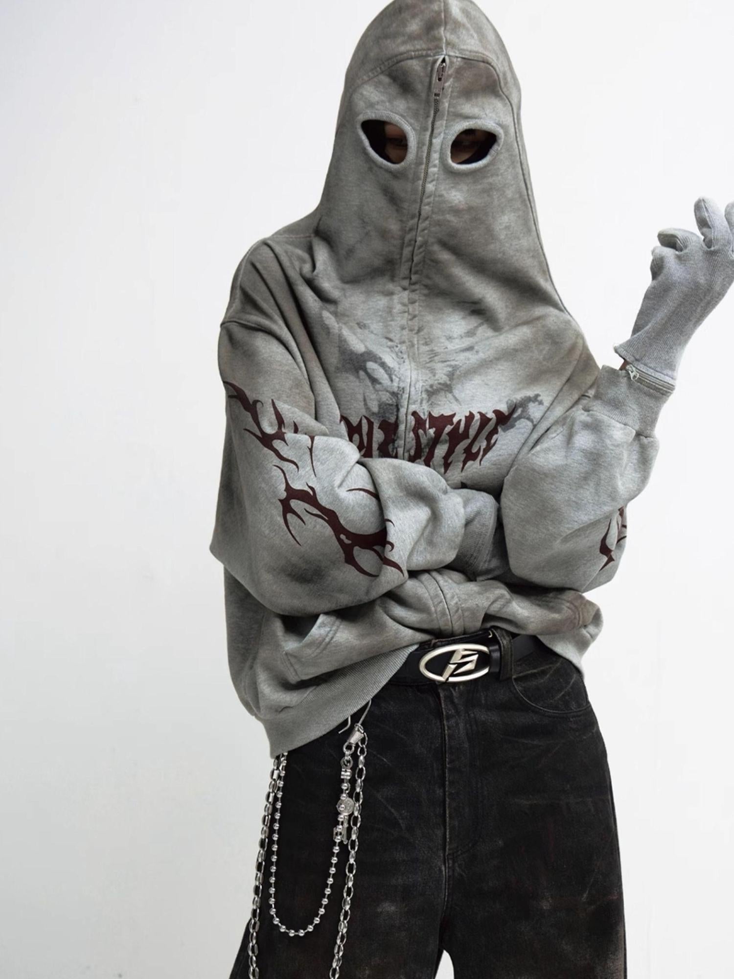 Dirty Wash Detachable Hoodie Distressed Oversized Sweatshirt