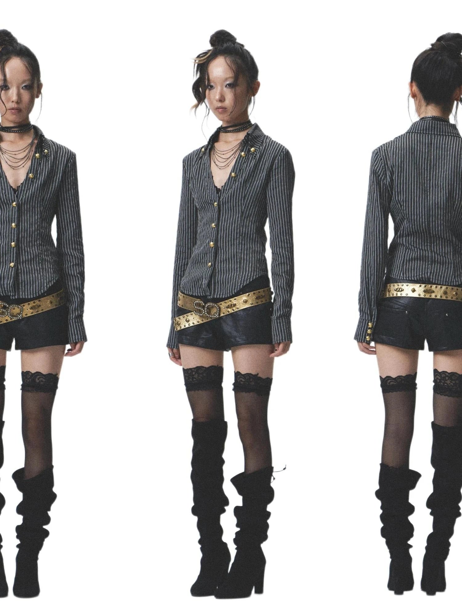 Distressed Asymmetrical Shorts With Detachable Leg Warmers And Belt