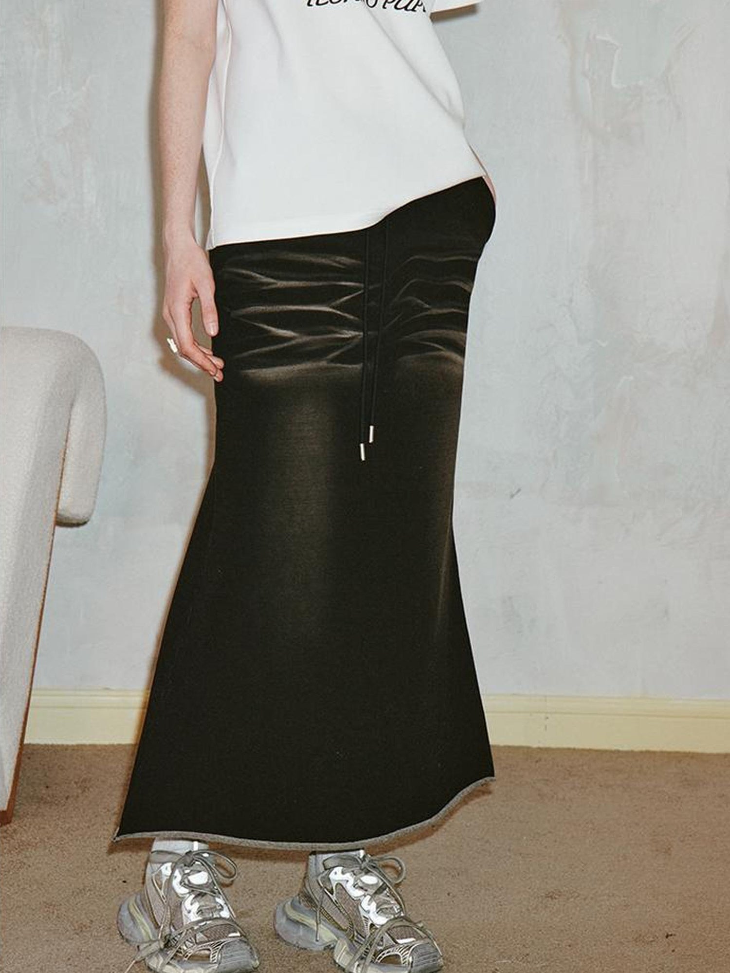 DIDDI MODA Distressed Knit Fishtail Skirt Post Apocalyptic Washed Denim