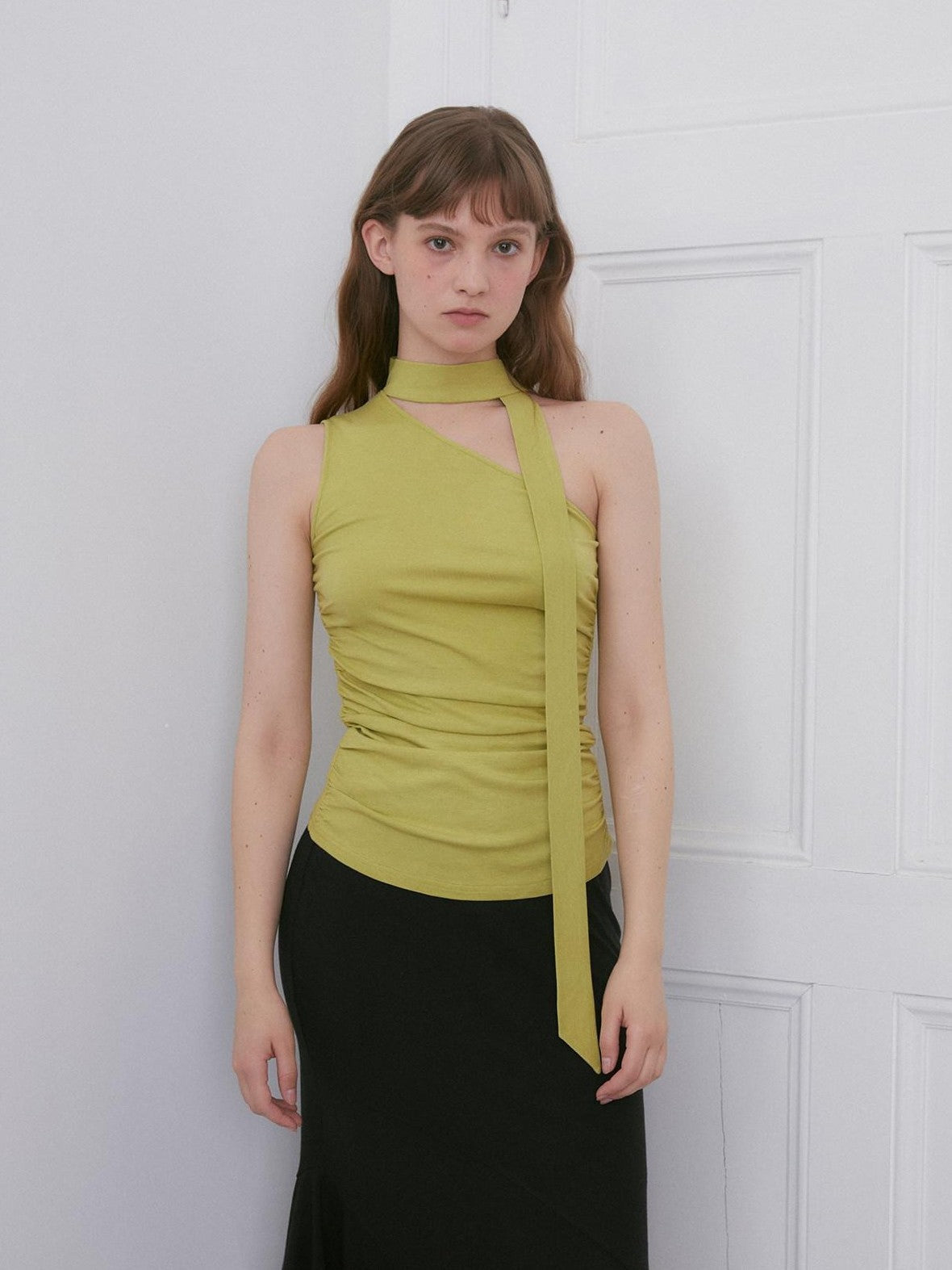 Dorydory Asymmetric One Shoulder Halter Ribbon Slim Fit Women&