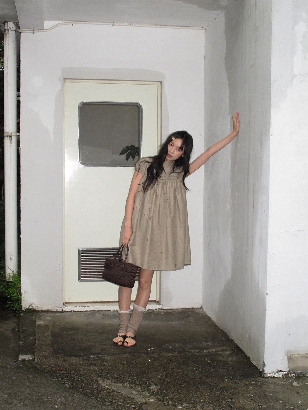Dorydory Babydoll Puff Sleeve Loose Shirtdress Women&