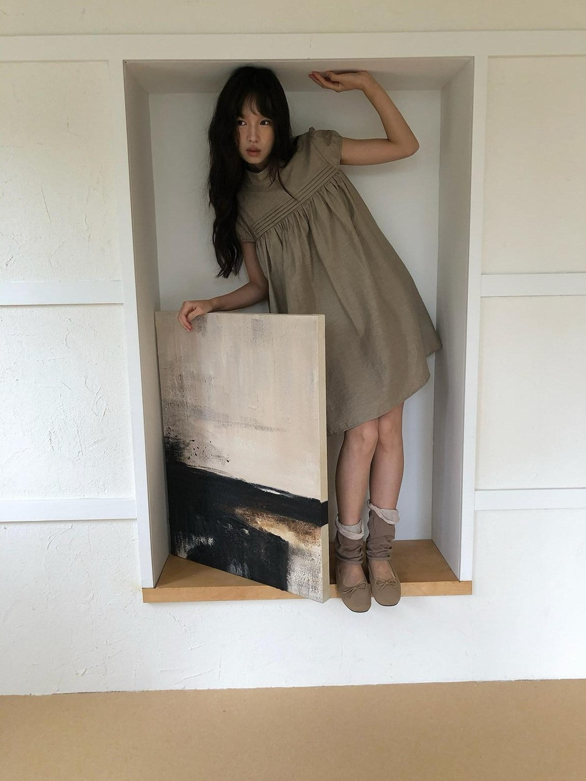 Dorydory Babydoll Puff Sleeve Loose Shirtdress Women&