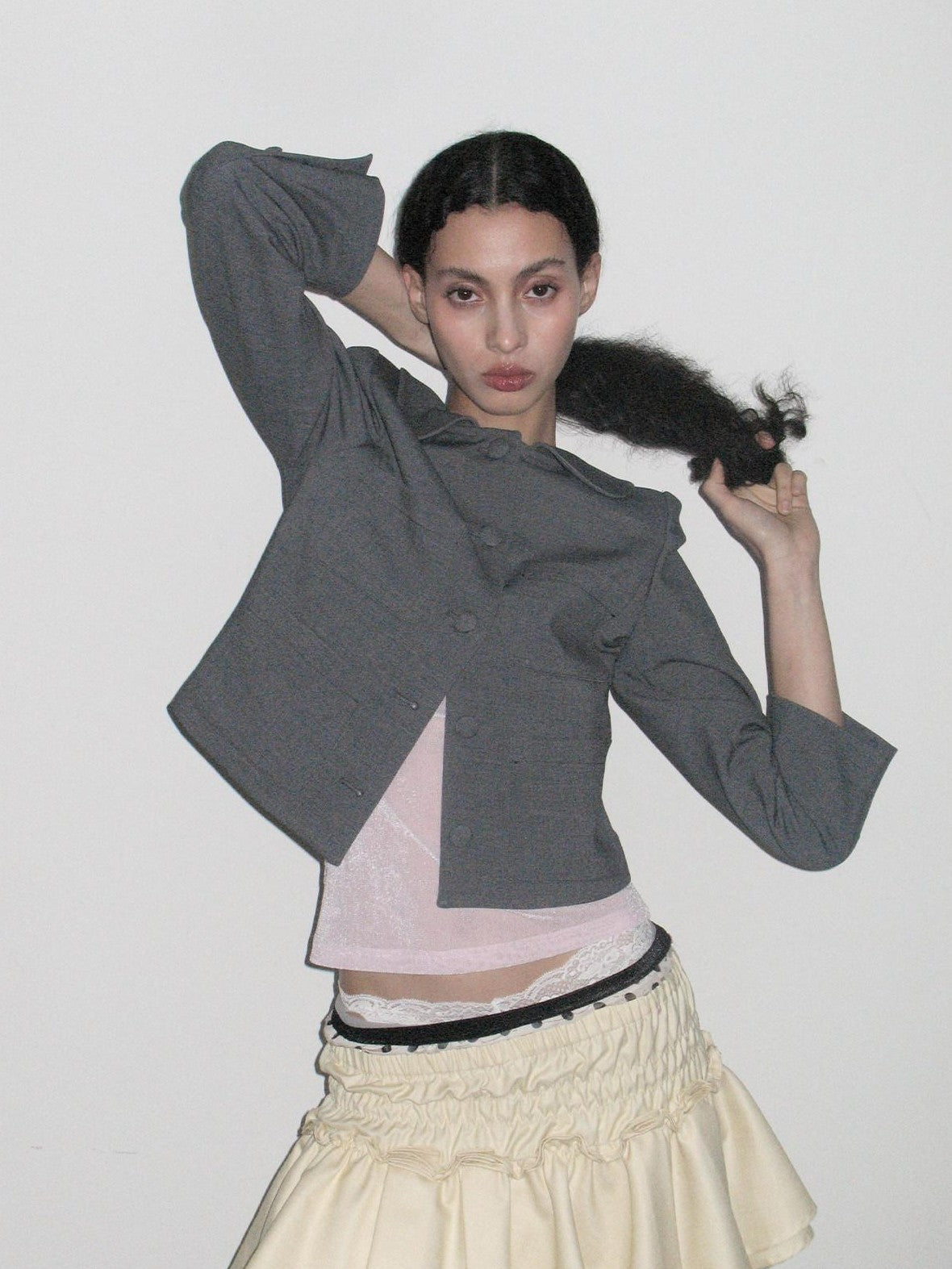 Dorydory Beige Black Solid Cake Layer Mid Waist Short Women&