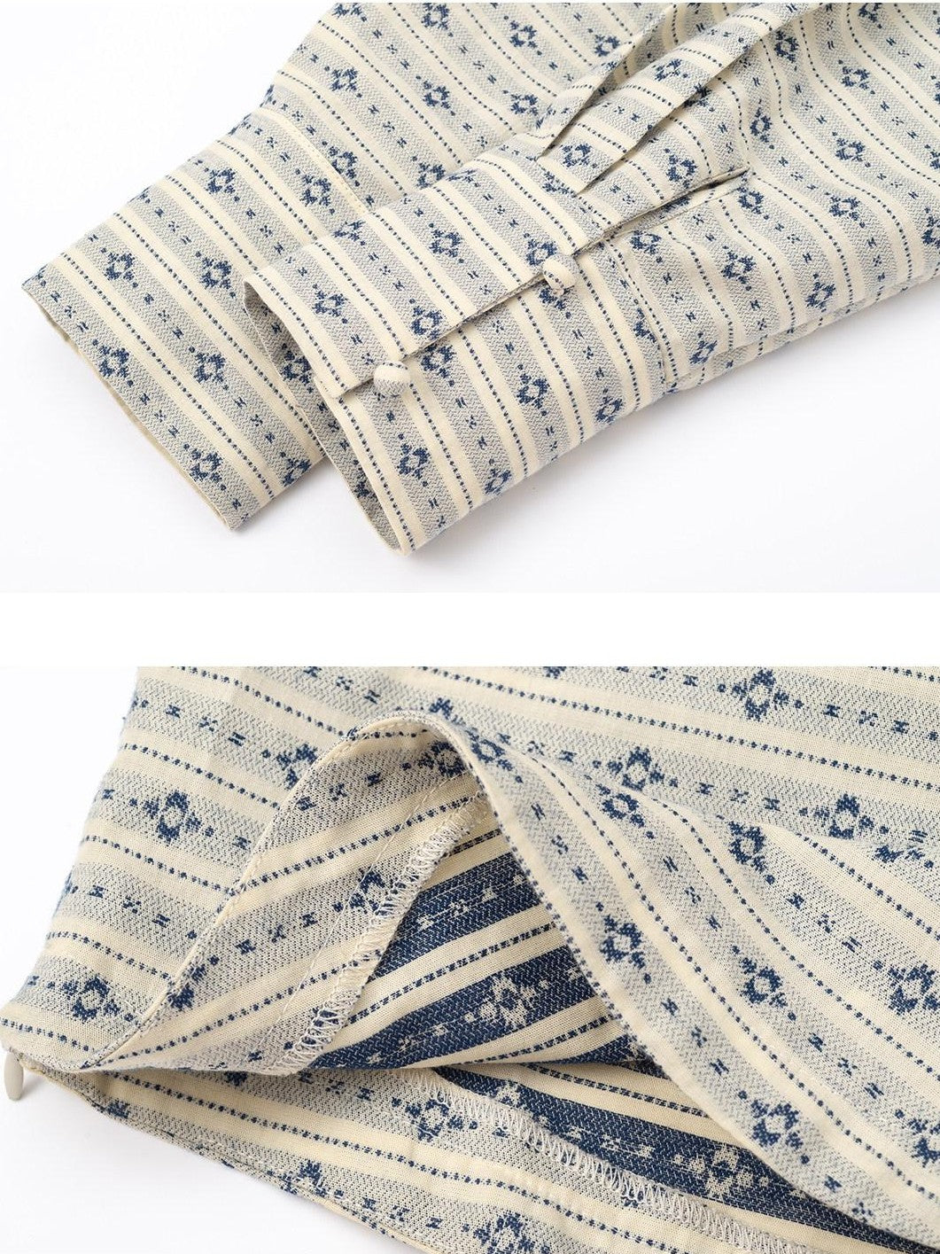 Dorydory Beige Jacquard Stripe Stand Collar Waist Cinched Cropped Women&