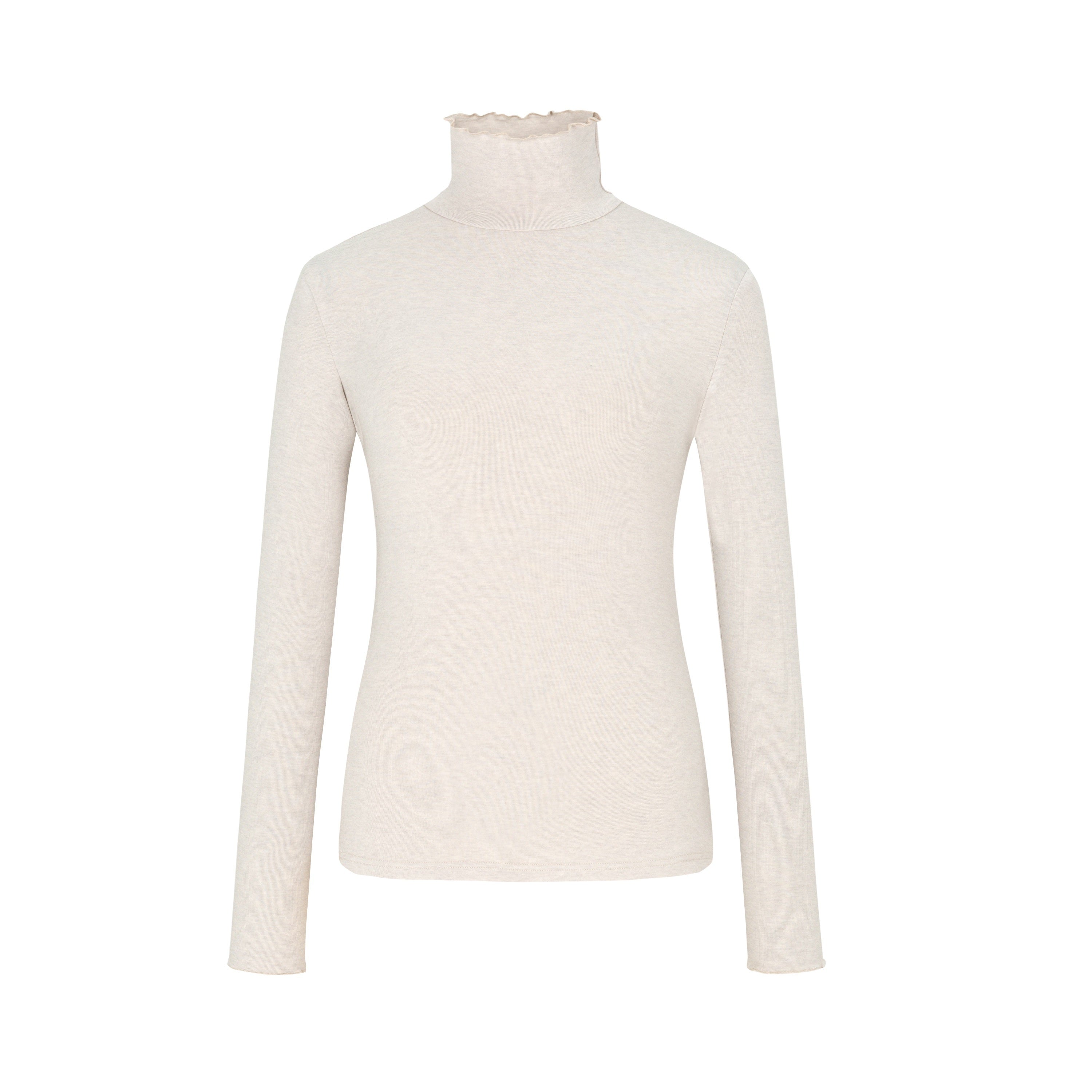 Dorydory_Beige_Ruffle_Edge_Mock_Neck_Slim_Fit_Women&