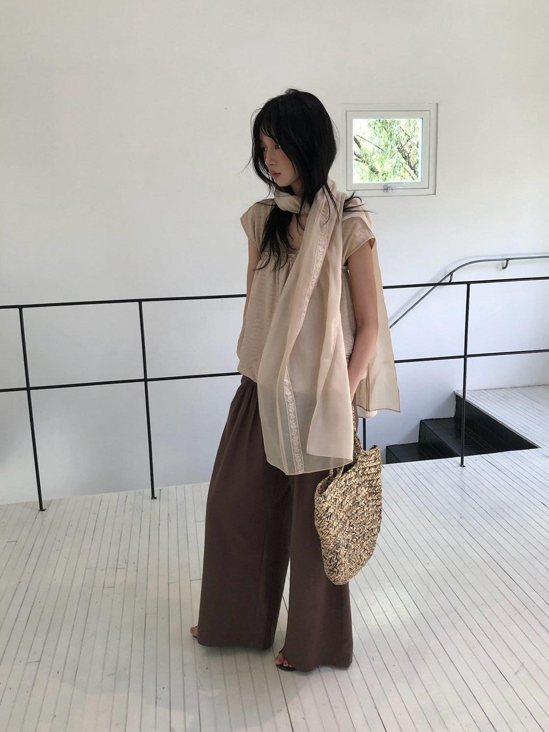 Dorydory Beige Striped Lace Rectangular Women&
